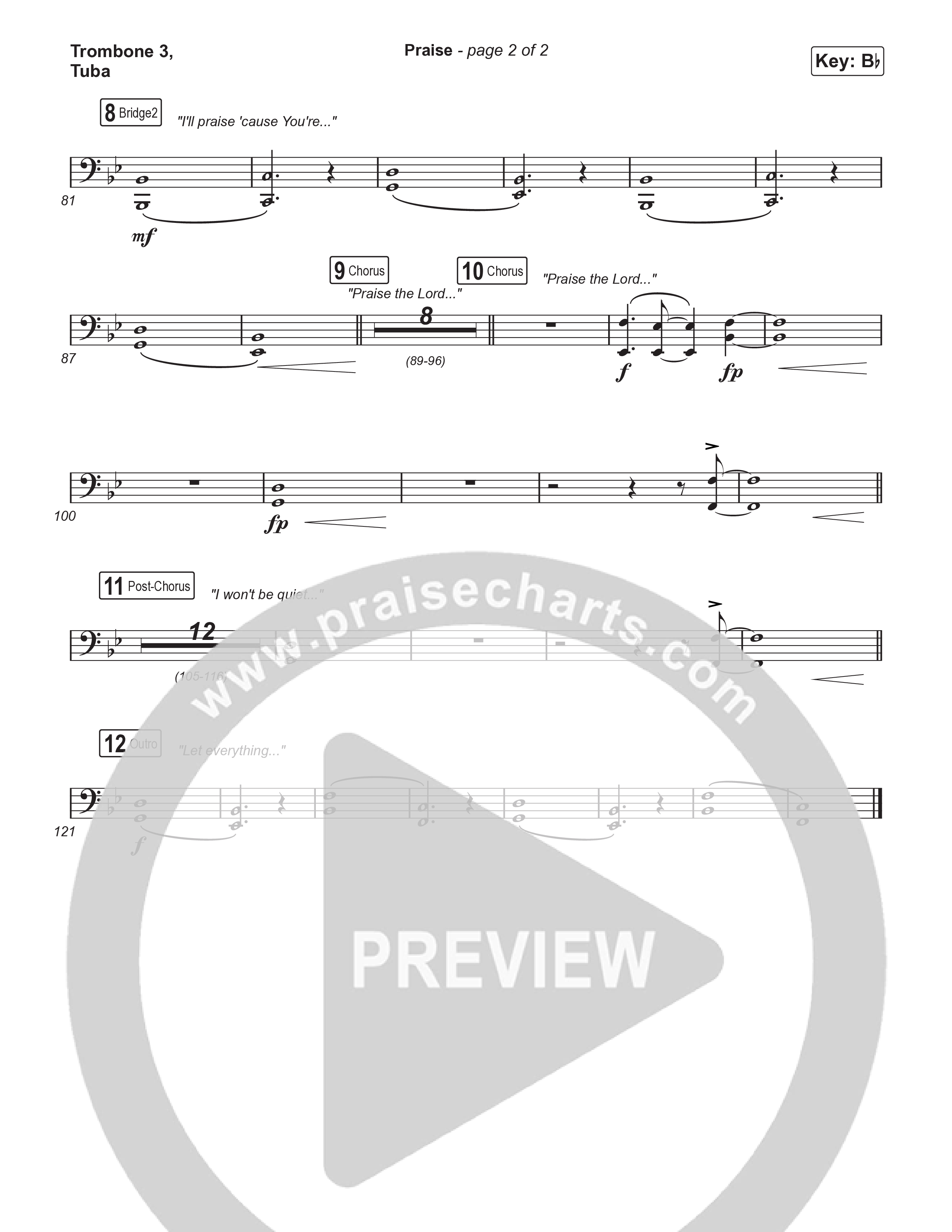 Praise (Choral/SATB) Trombone 3/Tuba (Brooke Voland / Arr. Travis Cottrell / Orch. Mason Brown)