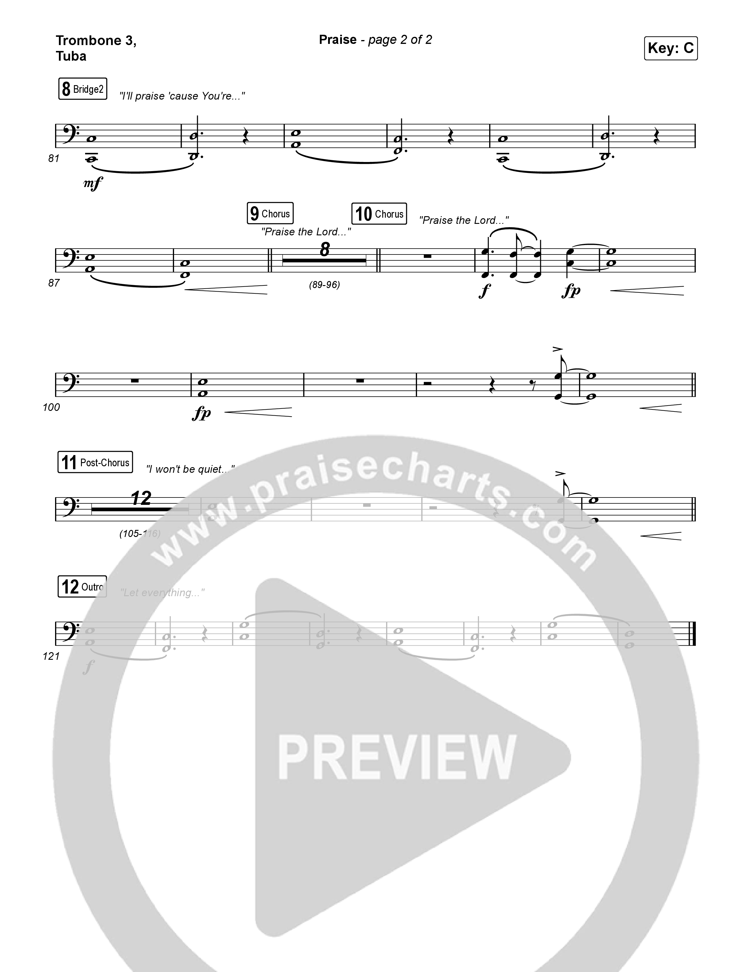 Praise (Choral/SATB) Trombone 3/Tuba (Brooke Voland / Arr. Travis Cottrell / Orch. Mason Brown)