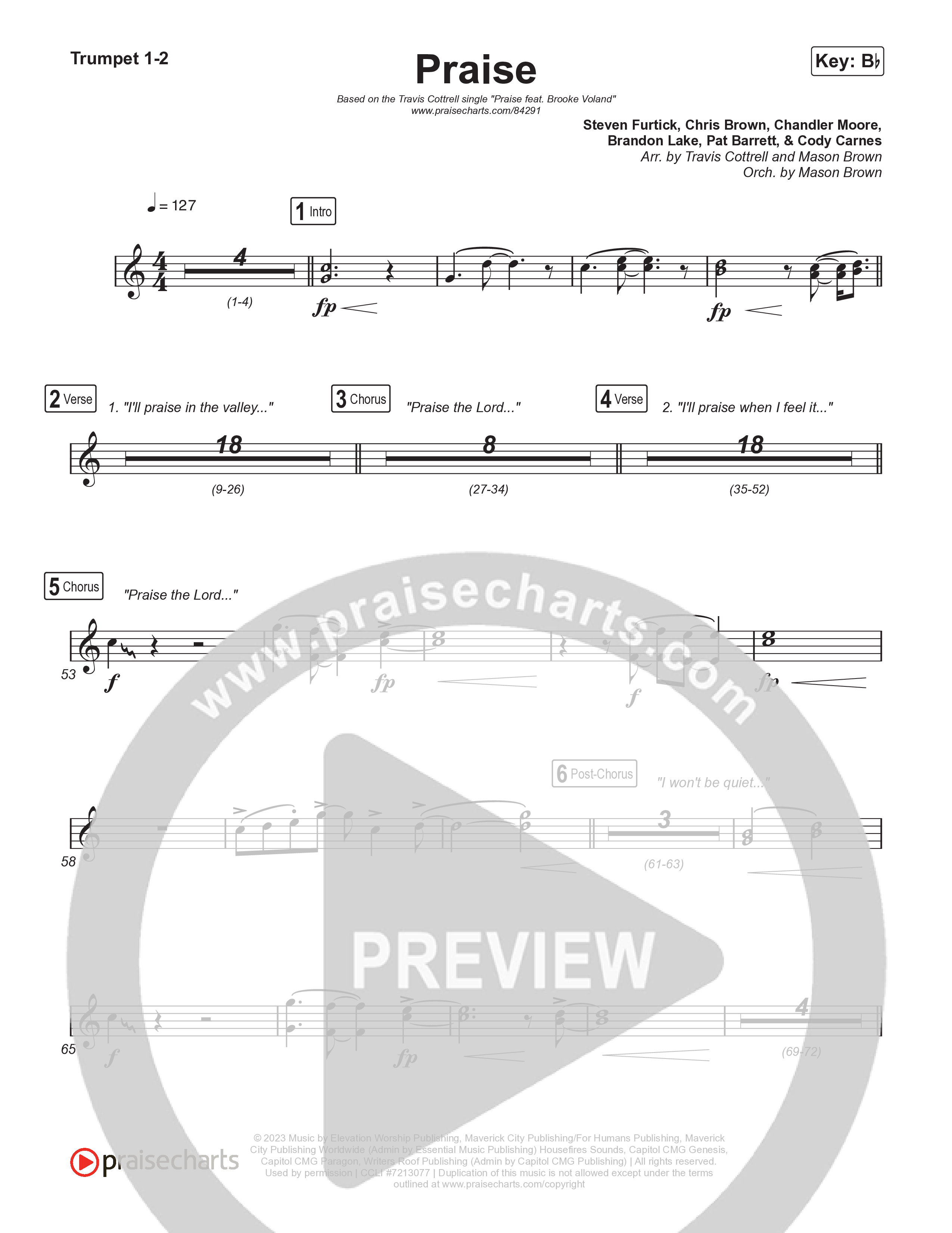 Praise (Choral/SATB) Trumpet 1,2 (Brooke Voland / Arr. Travis Cottrell / Orch. Mason Brown)