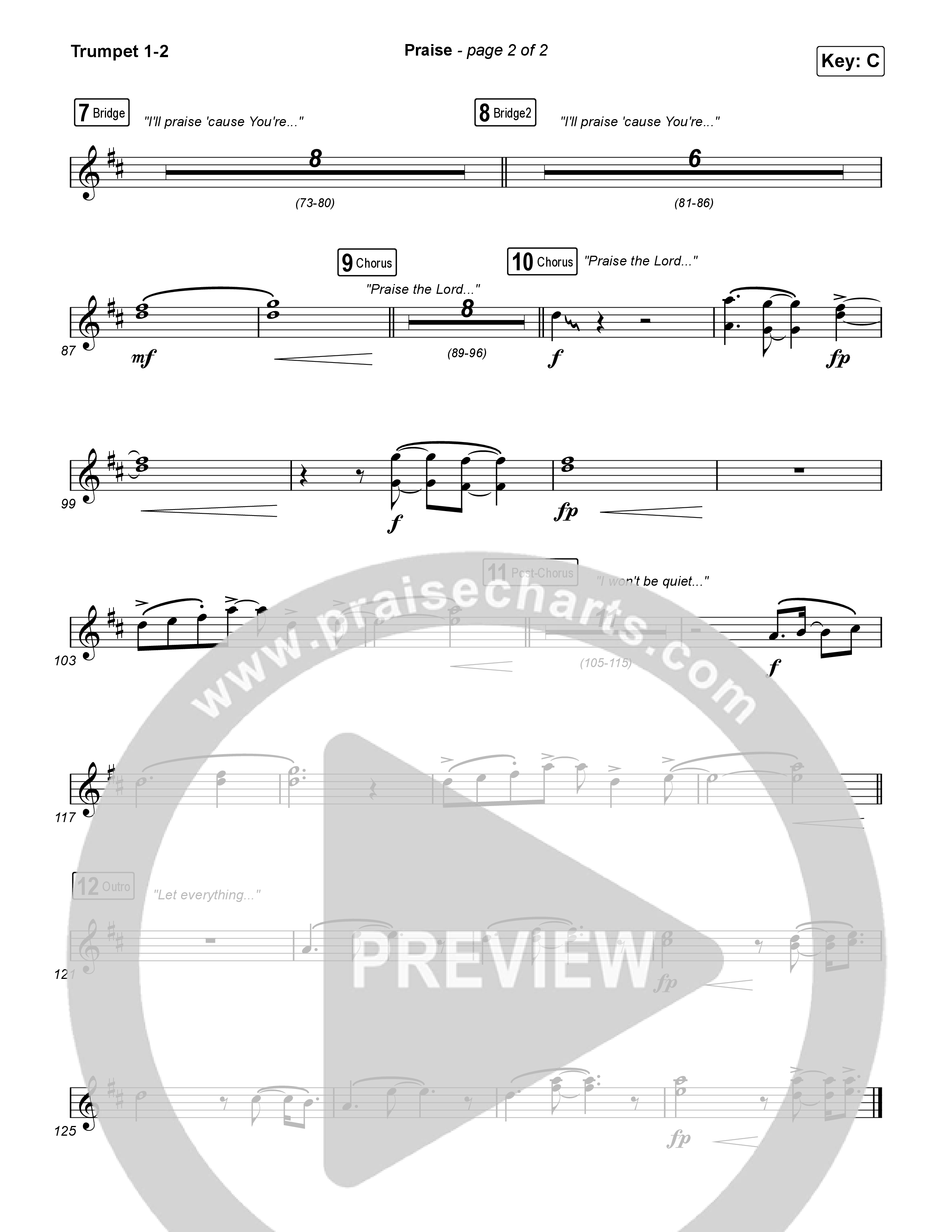 Praise (Choral/SATB) Trumpet 1,2 (Brooke Voland / Arr. Travis Cottrell / Orch. Mason Brown)