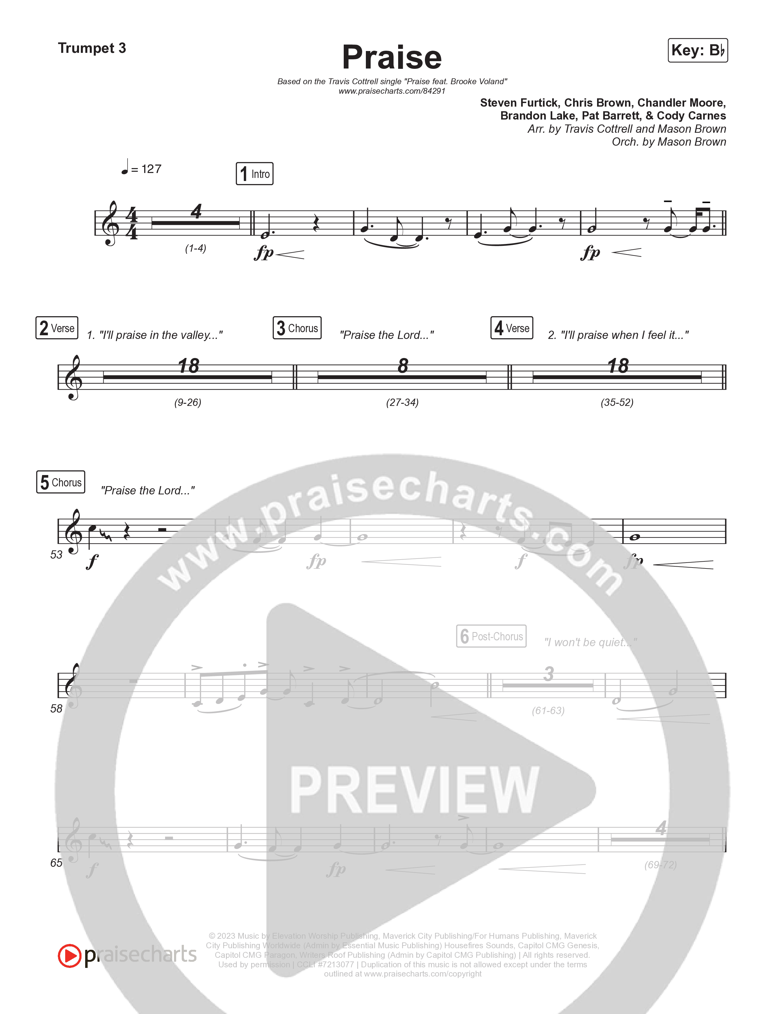 Praise (Choral/SATB) Trumpet 1,2 (Brooke Voland / Arr. Travis Cottrell / Orch. Mason Brown)