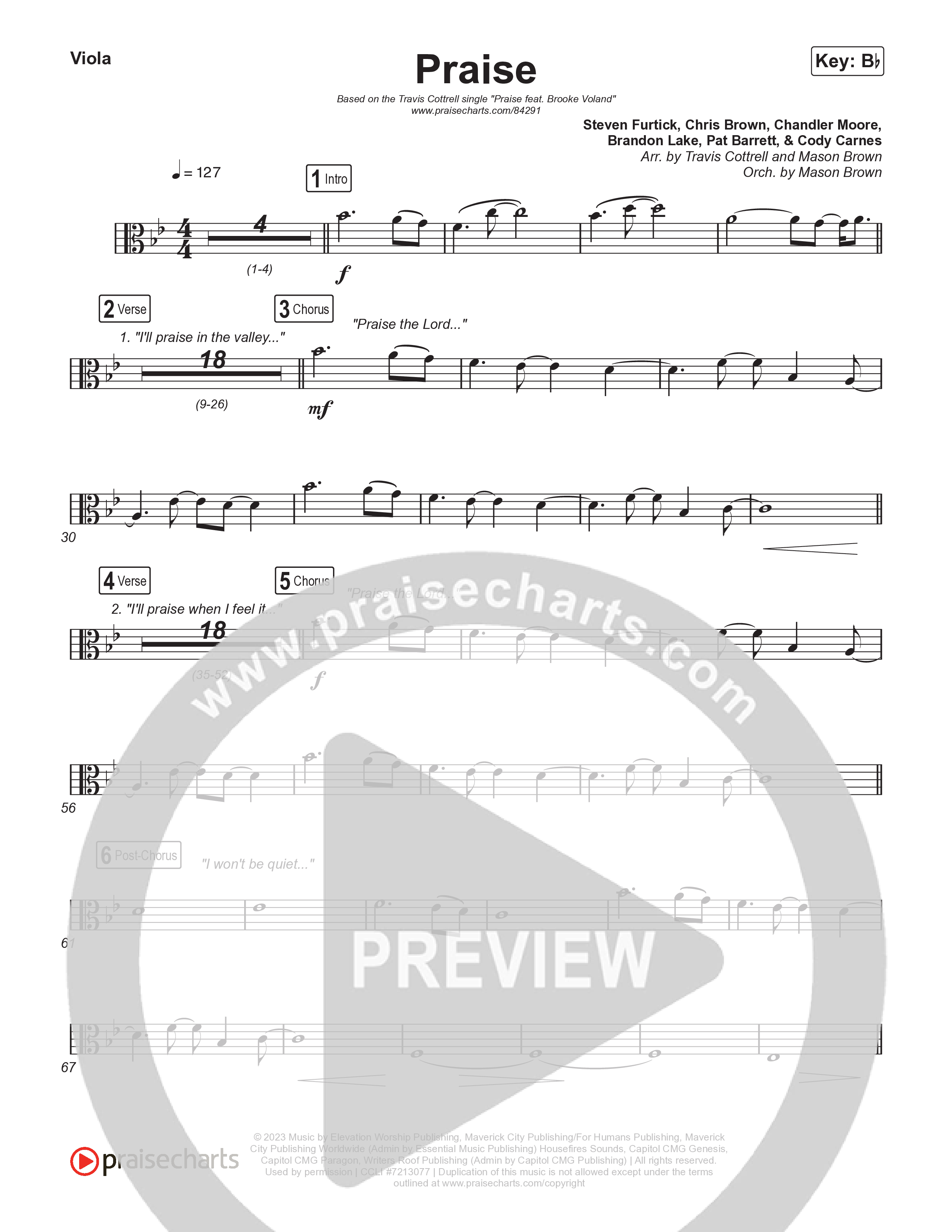 Praise (Choral/SATB) Viola (Brooke Voland / Arr. Travis Cottrell / Orch. Mason Brown)