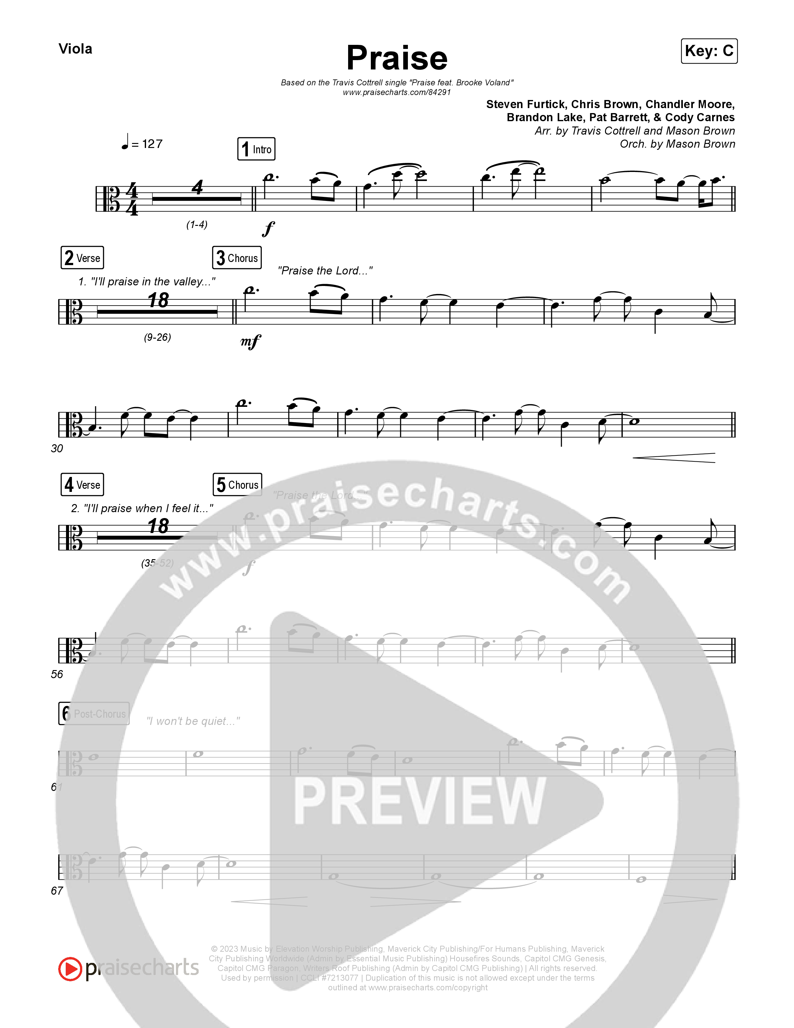 Praise (Choral/SATB) Viola (Brooke Voland / Arr. Travis Cottrell / Orch. Mason Brown)