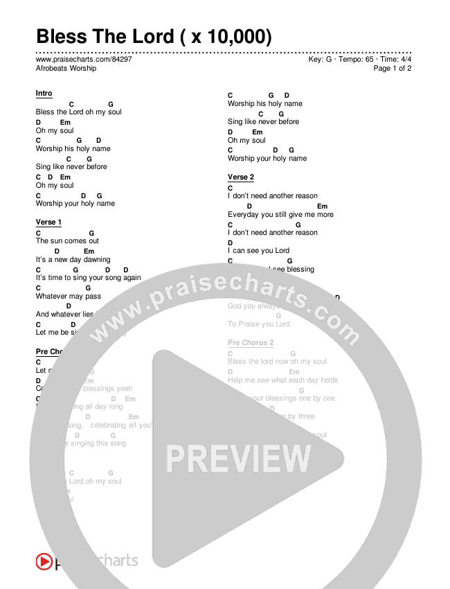 Bless The Lord ( x 10,000) Chord Chart (Afrobeats Worship)