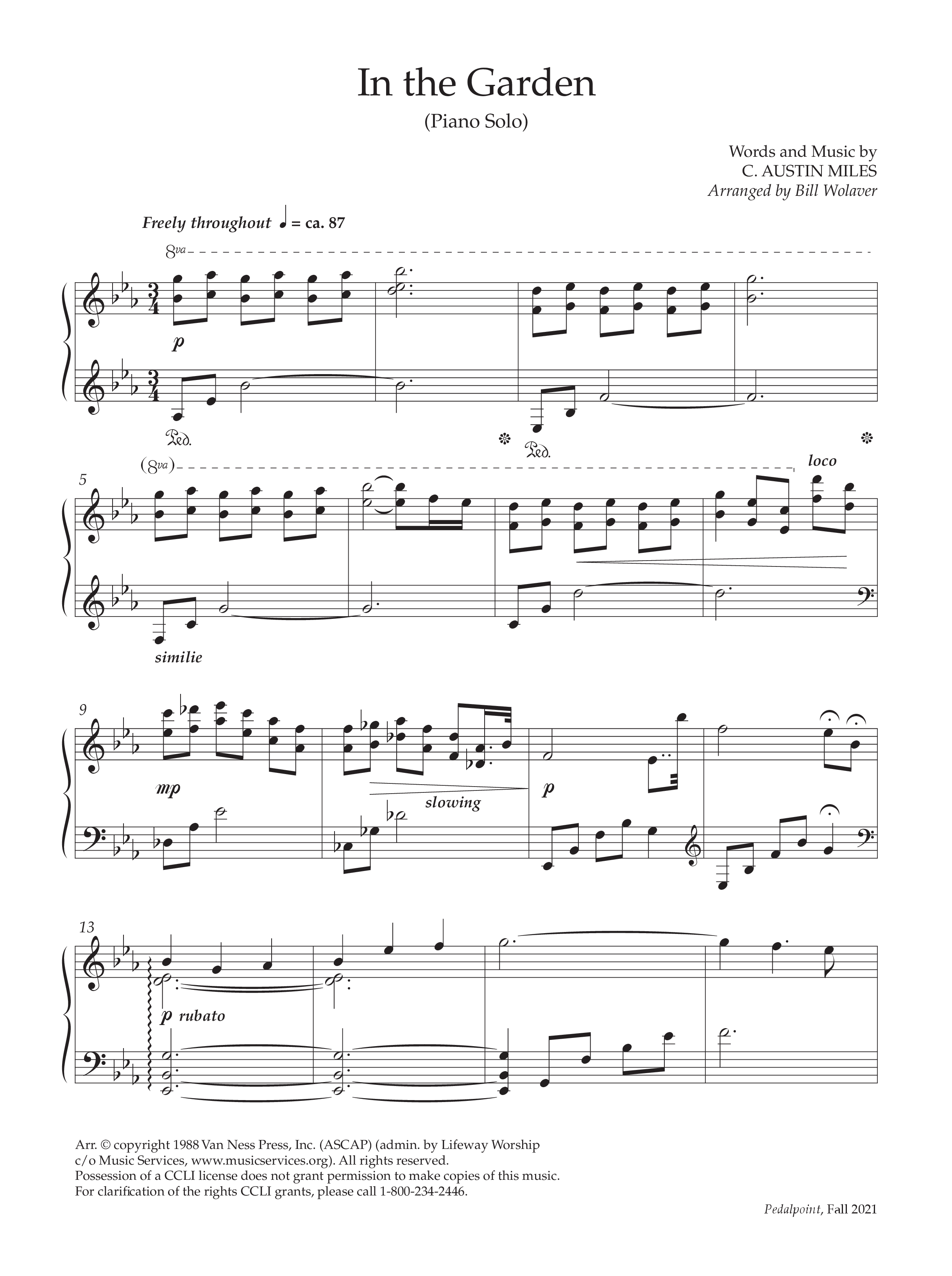 In The Garden (Instrumental) Piano Solo (Lifeway Worship / Arr. Bill Wolaver)
