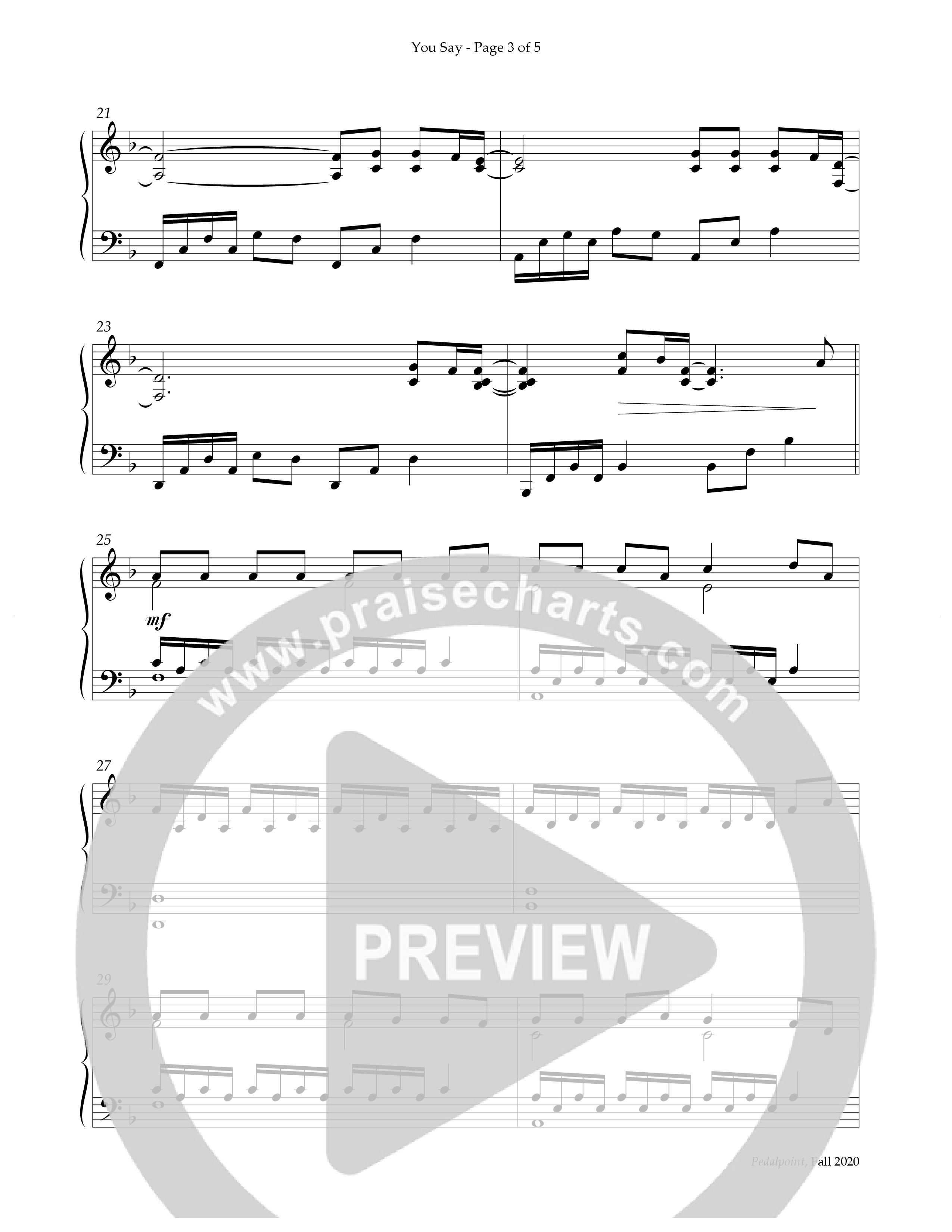 You Say (Instrumental) Piano Solo (Lifeway Worship / Arr. Richard Kingsmore)