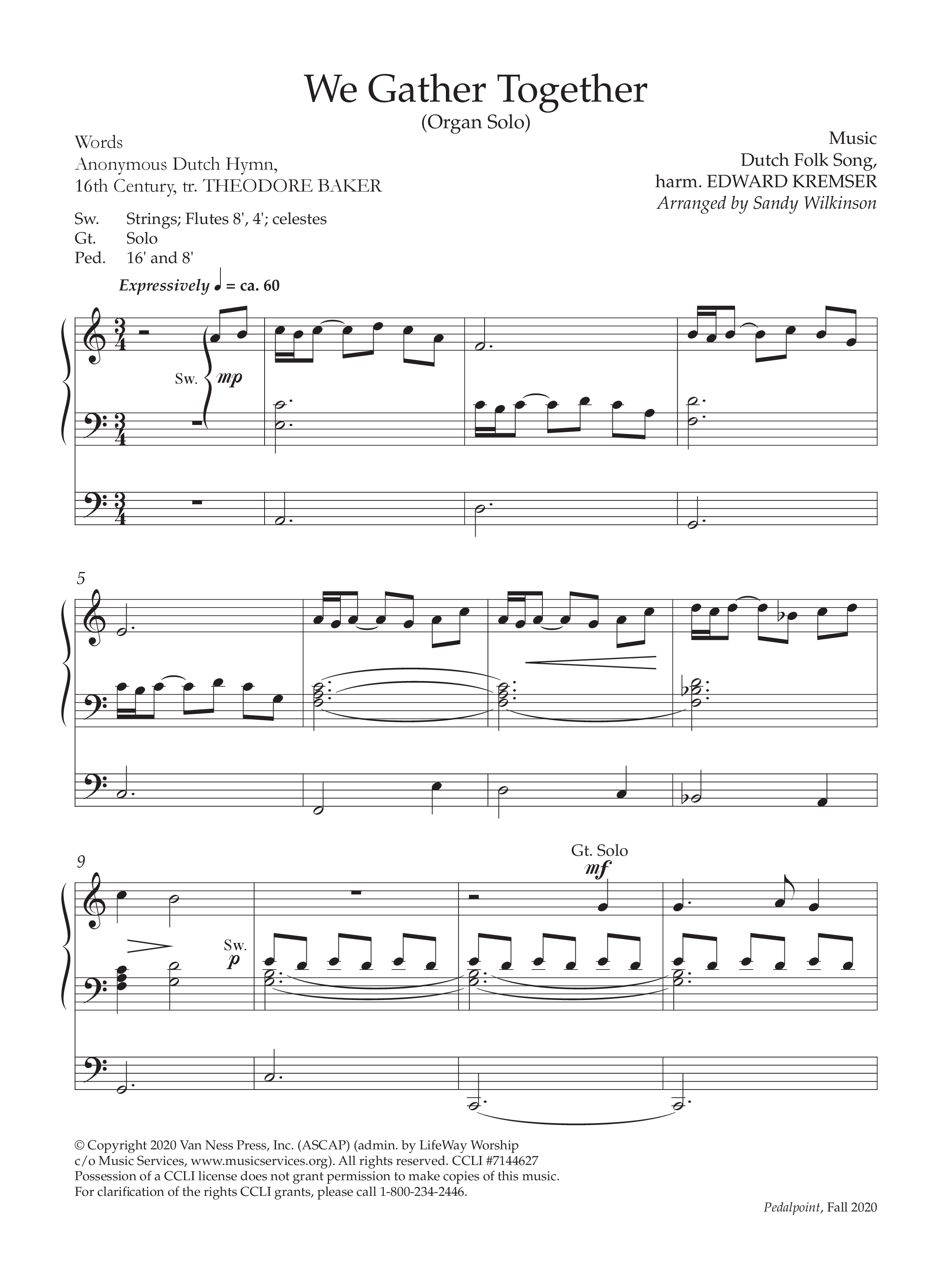 We Gather Together (Instrumental) Organ (Lifeway Worship / Arr. Sandy Wilkinson)