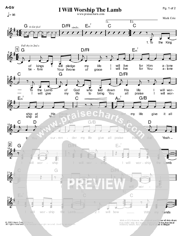 I Will Worship The Lamb Acoustic Guitar (Mark Cole)