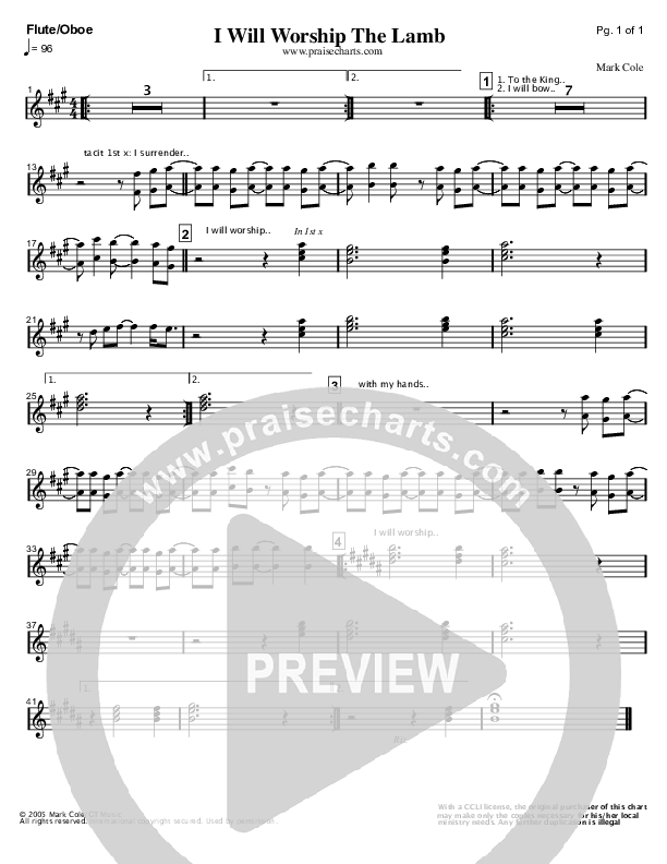 I Will Worship The Lamb Flute/Oboe (Mark Cole)