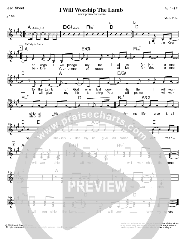 I Will Worship The Lamb Lead Sheet (Mark Cole)