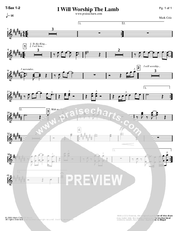 I Will Worship The Lamb Tenor Sax 1/2 (Mark Cole)