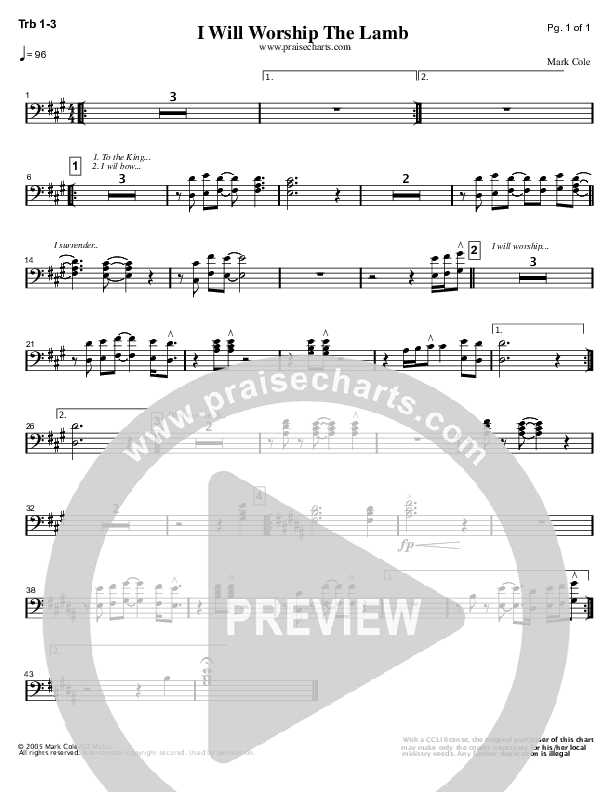 I Will Worship The Lamb Trombone 1/2/3 (Mark Cole)