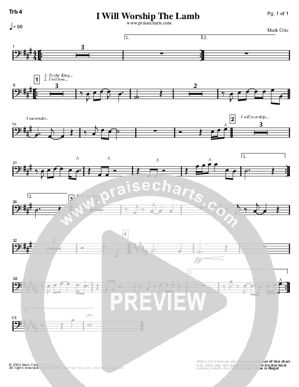 I Will Worship The Lamb Trombone 4 (Mark Cole)