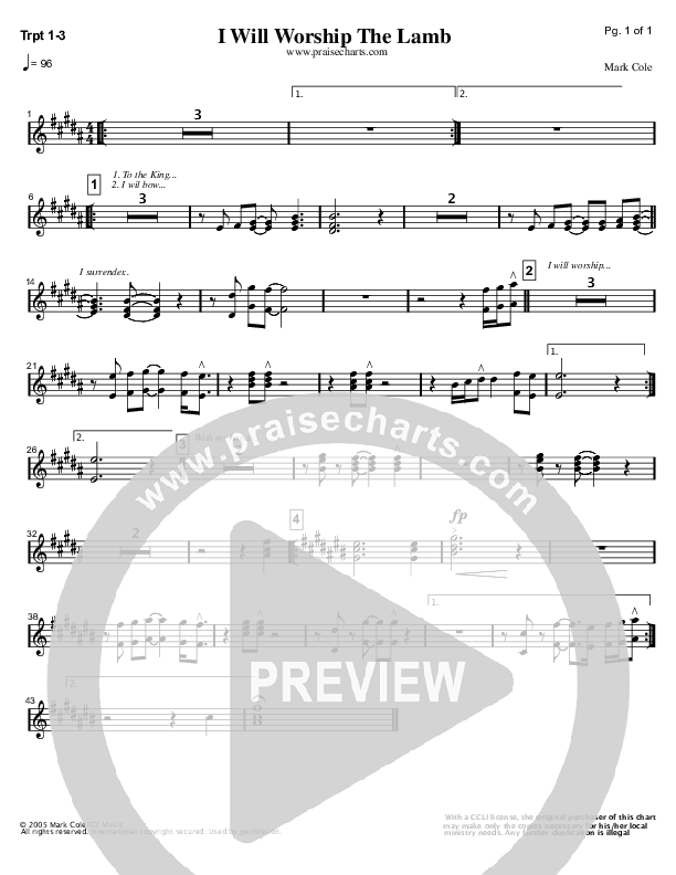 I Will Worship The Lamb Trumpet 1,2 (Mark Cole)