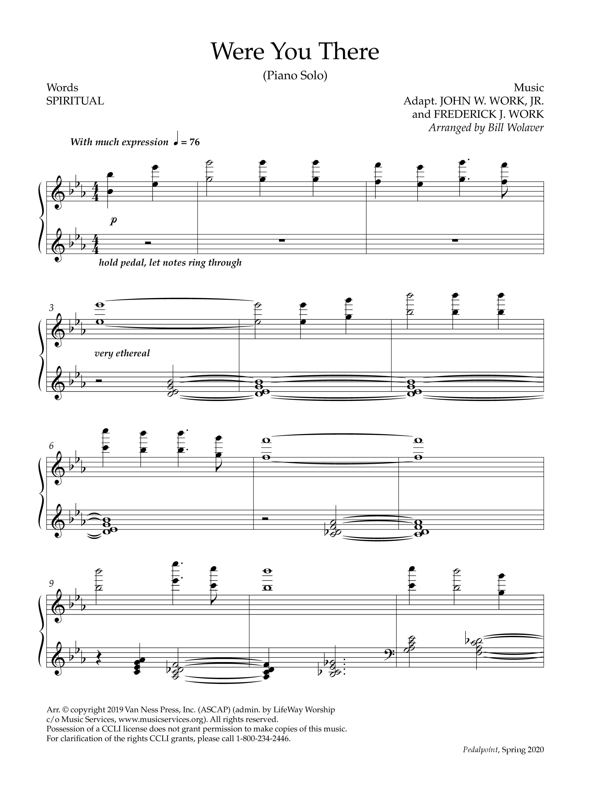 Were You There (Instrumental) Piano Solo (Lifeway Worship / Arr. Bill Wolaver)