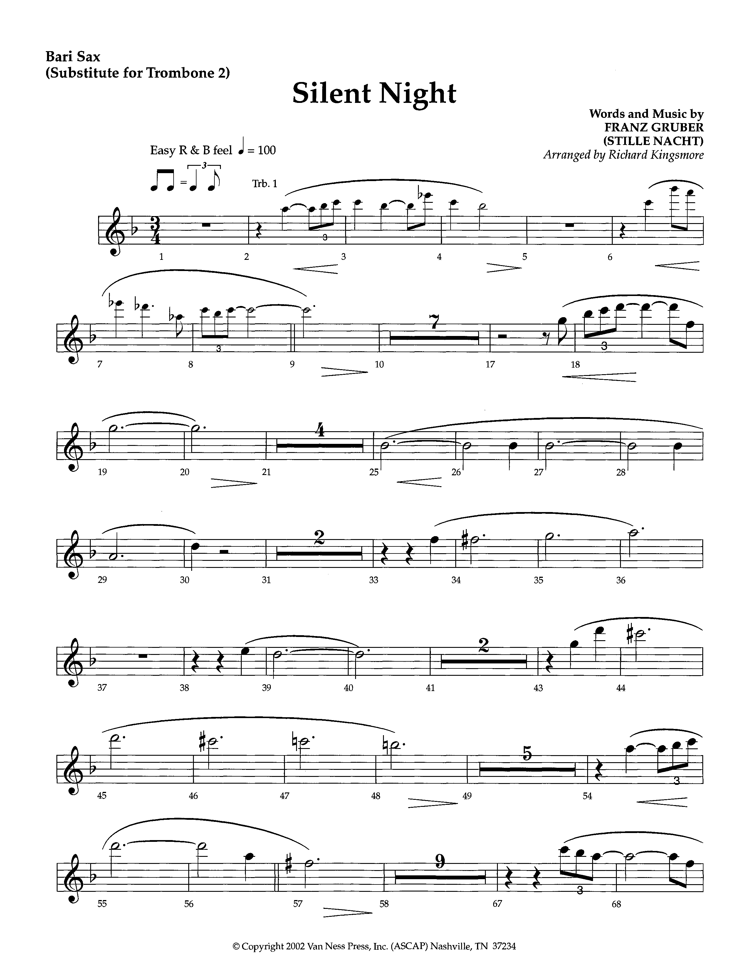 Silent Night (Instrumental) Bari Sax (Lifeway Worship / Arr. Richard Kingsmore)