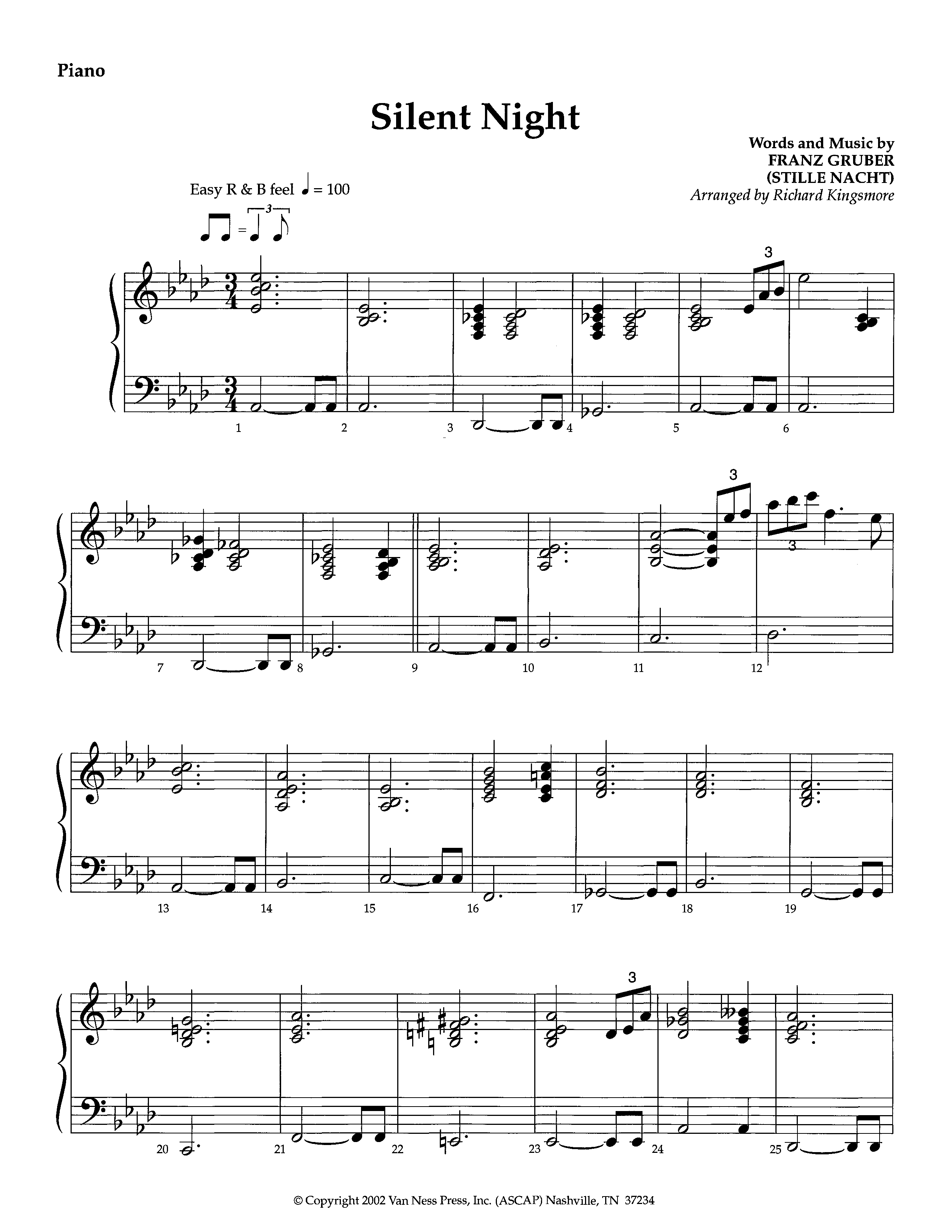 Silent Night (Instrumental) Piano Sheet (Lifeway Worship / Arr. Richard Kingsmore)