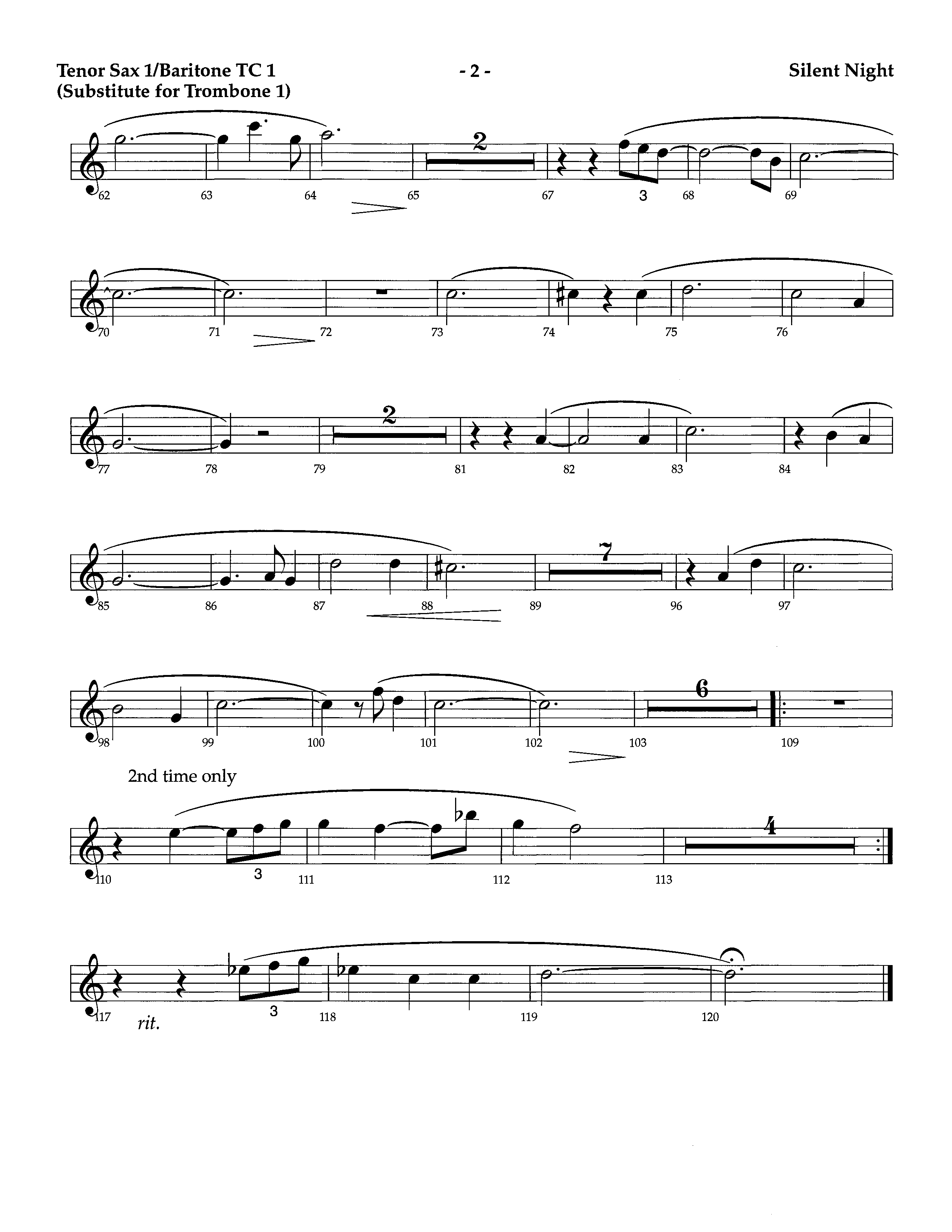 Silent Night (Instrumental) Tenor Sax/Baritone T.C. (Lifeway Worship / Arr. Richard Kingsmore)