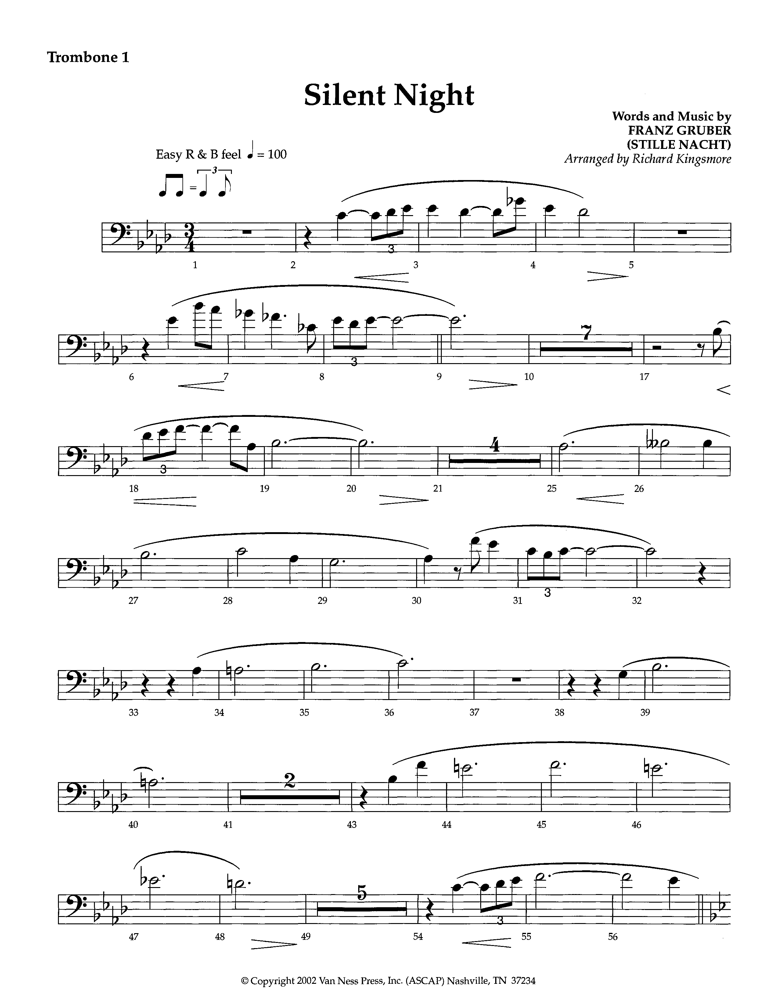 Silent Night (Instrumental) Trombone 1 (Lifeway Worship / Arr. Richard Kingsmore)