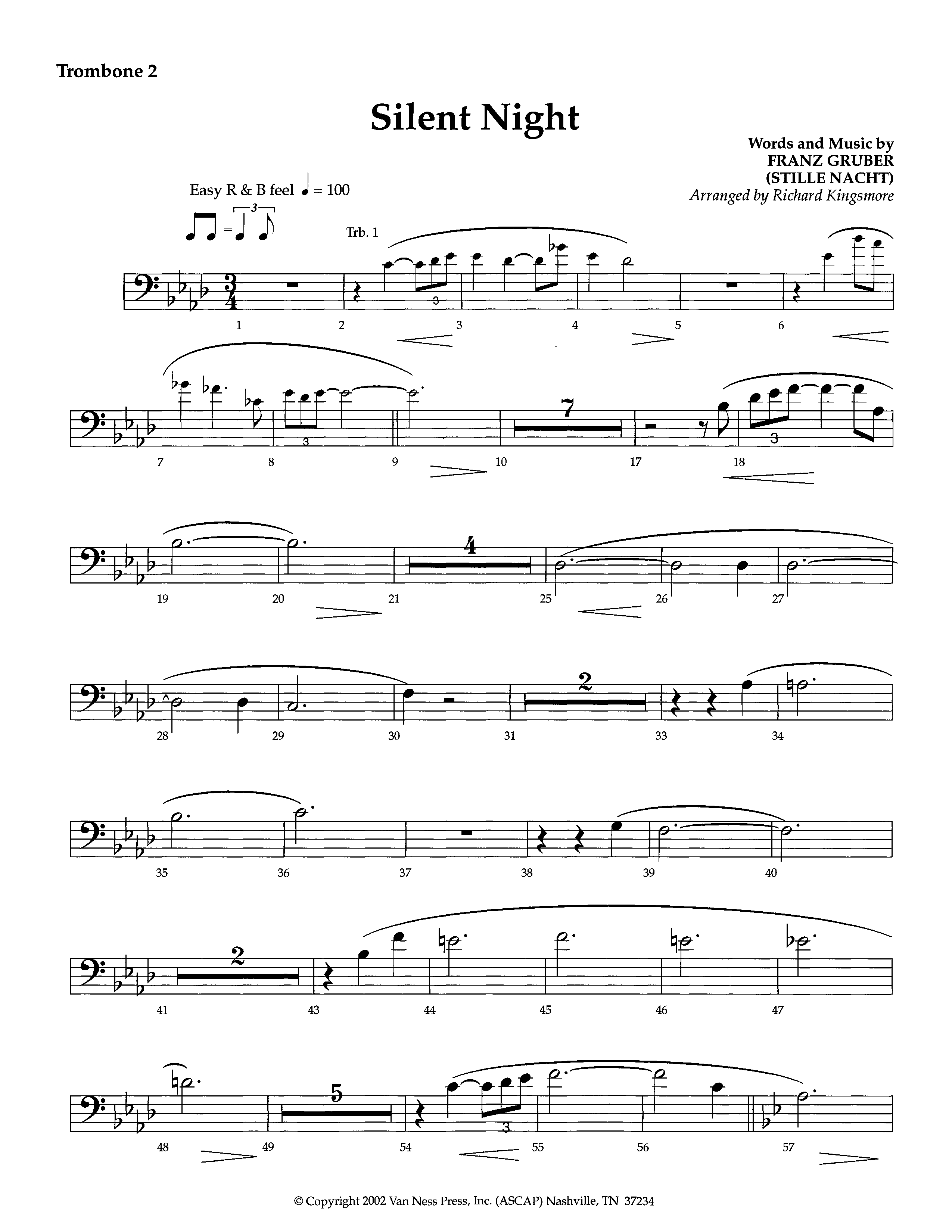 Silent Night (Instrumental) Trombone 2 (Lifeway Worship / Arr. Richard Kingsmore)