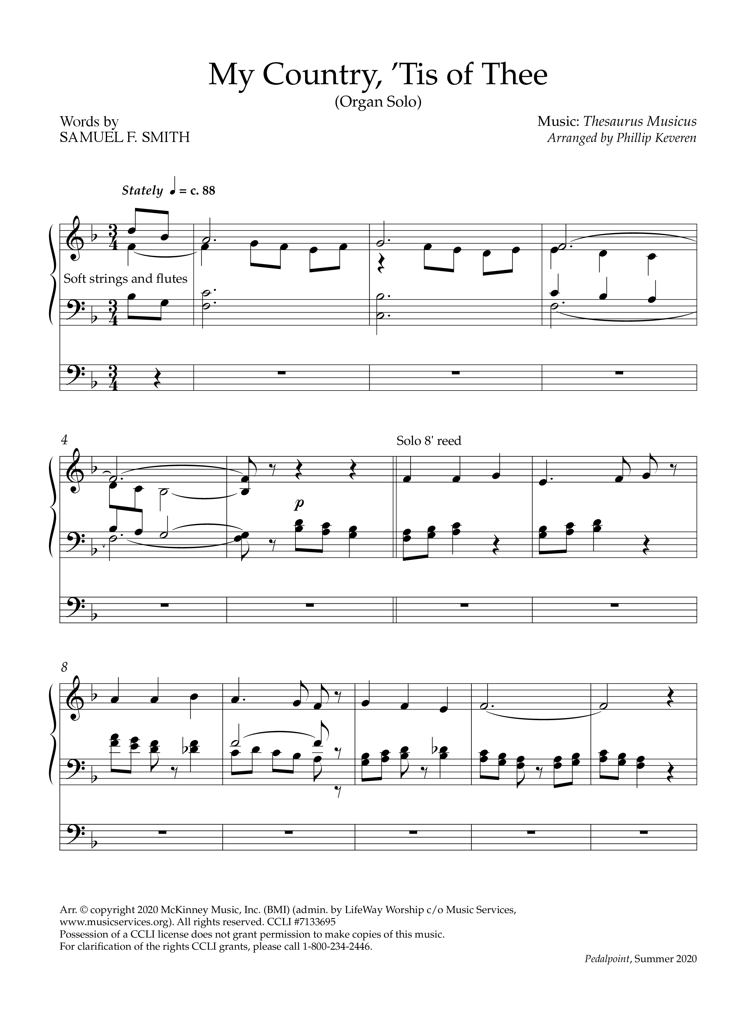 My Country Tis Of Thee (Instrumental) Organ (Lifeway Worship / Arr. Phillip Keveren)