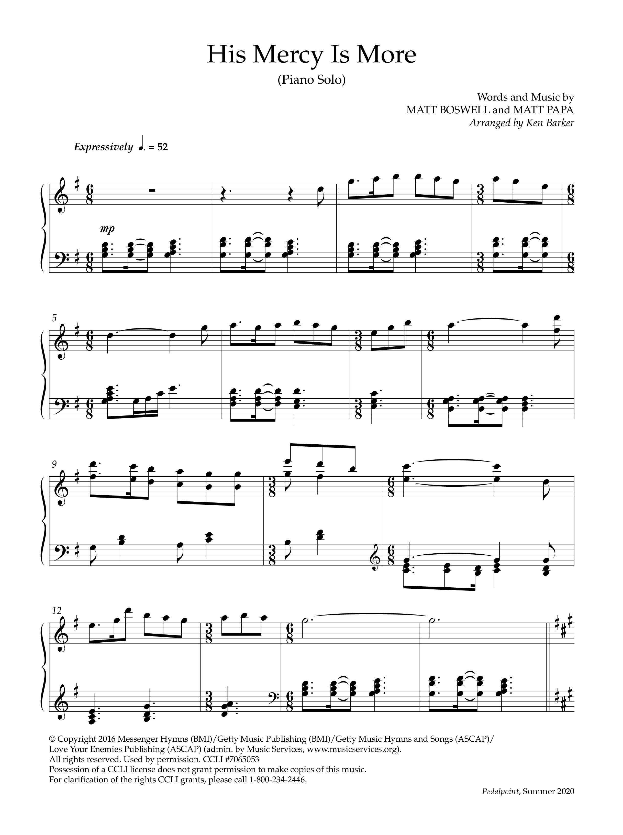 His Mercy Is More (Instrumental) Piano Solo (Lifeway Worship / Arr. Ken Barker)