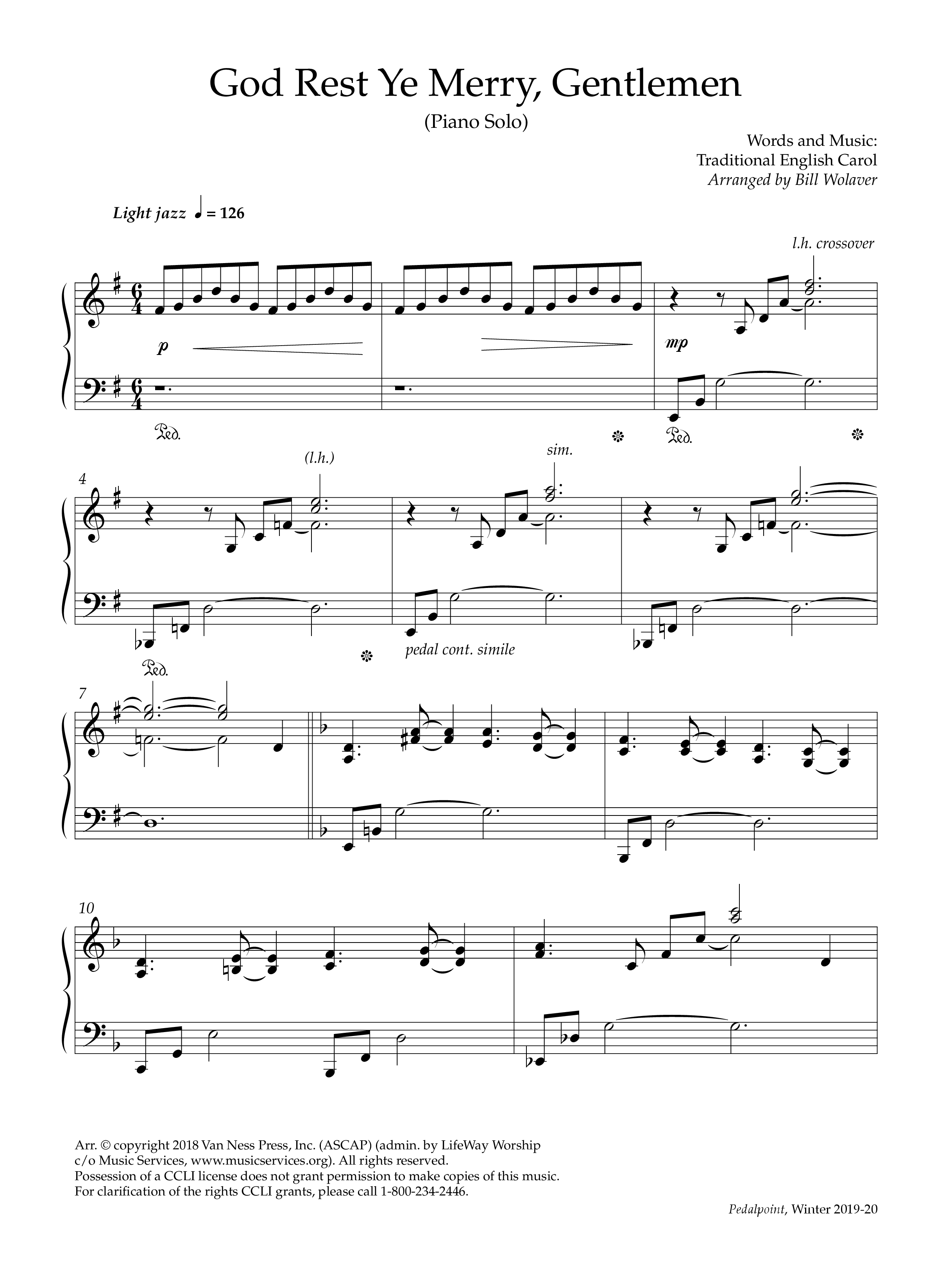 God Rest Ye Merry Gentlemen (Instrumental) Piano Solo (Lifeway Worship / Arr. Bill Wolaver)