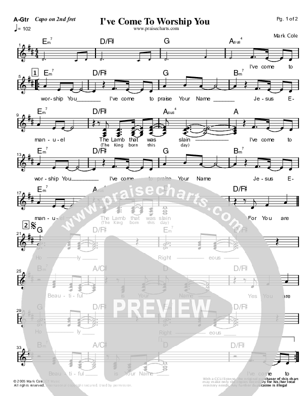 I've Come To Worship You Acoustic Guitar (Mark Cole)