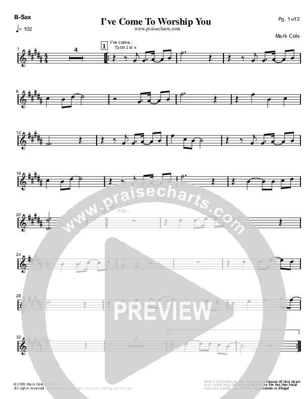 I've Come To Worship You Bari Sax (Mark Cole)