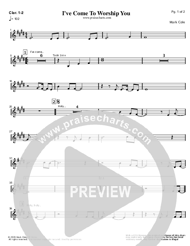 I've Come To Worship You Clarinet 1/2 (Mark Cole)