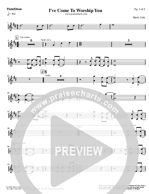 I've Come To Worship You Flute/Oboe (Mark Cole)
