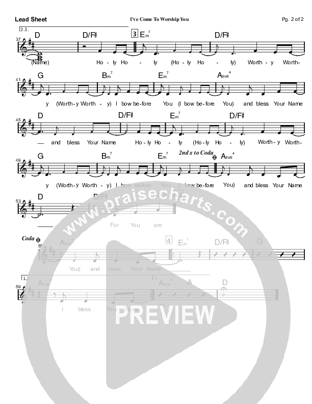 I've Come To Worship You Lead Sheet (Mark Cole)