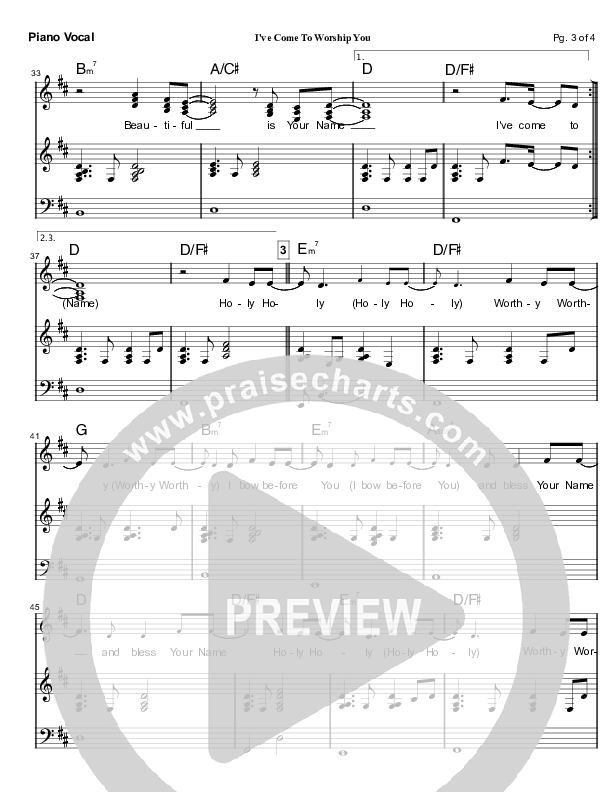 I've Come To Worship You Piano/Vocal (Mark Cole)