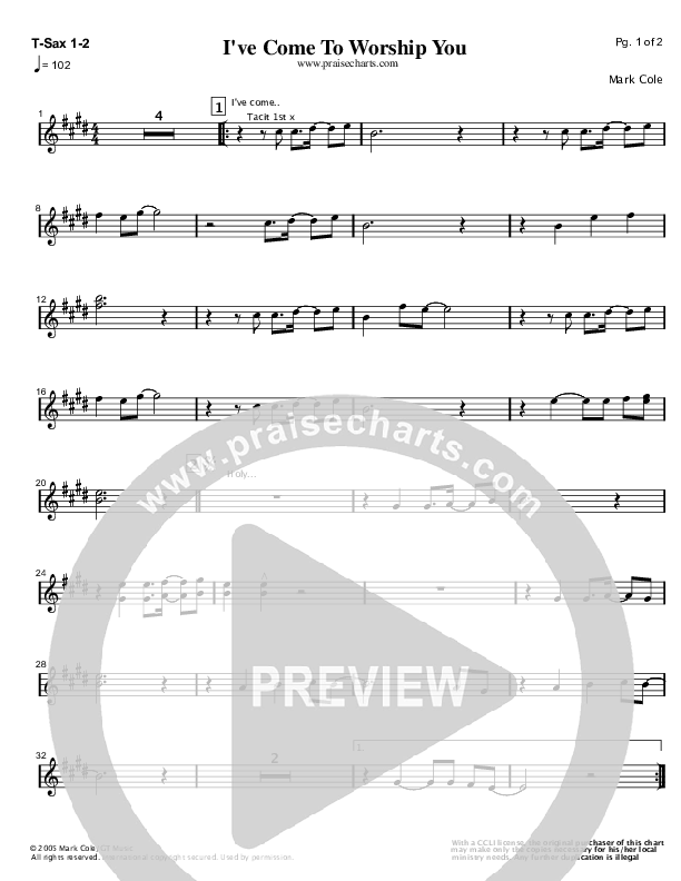 I've Come To Worship You Tenor Sax 1/2 (Mark Cole)