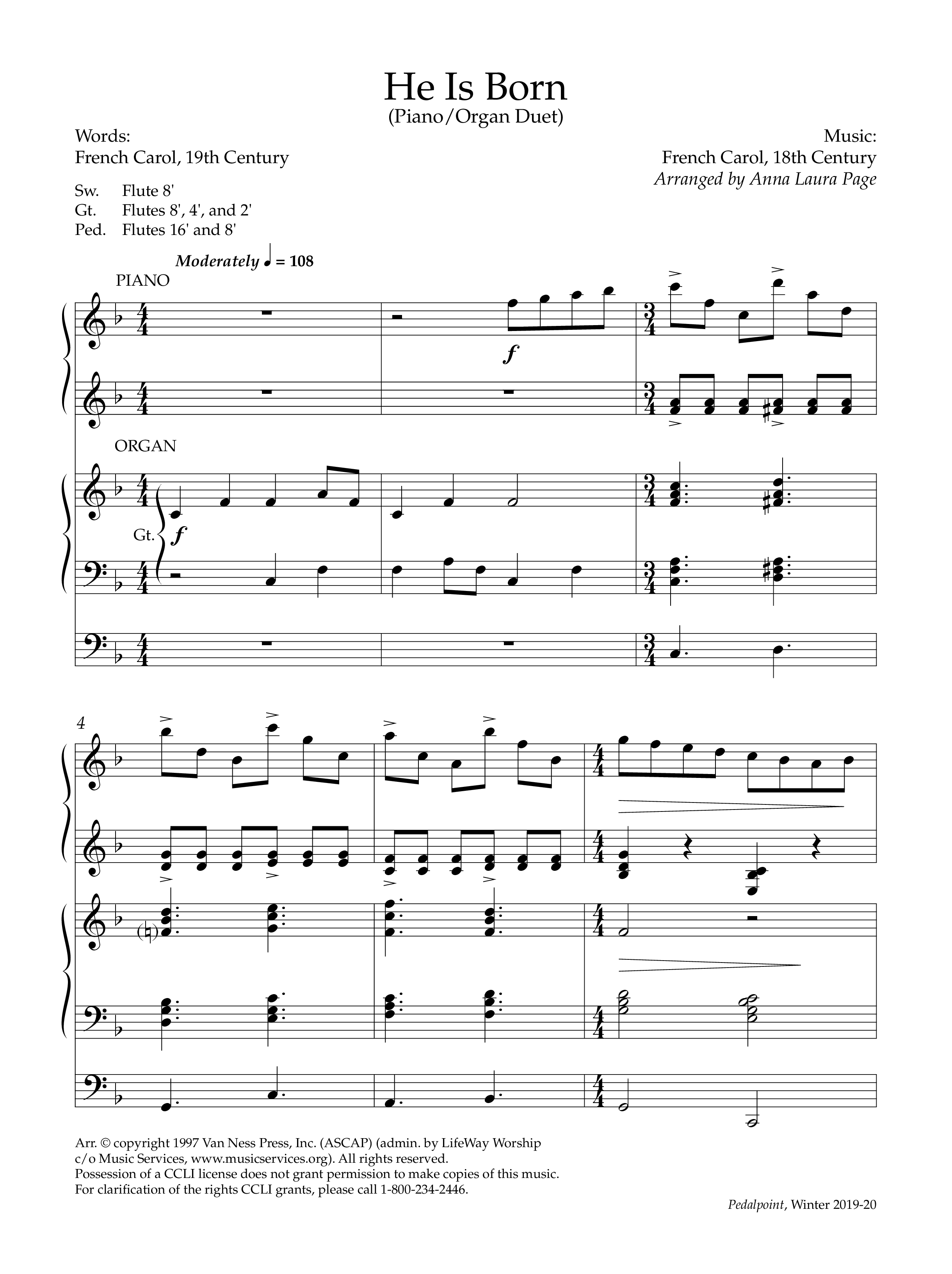 He Is Born (Instrumental) Piano-Organ (Lifeway Worship / Arr. Anna Laura Page)