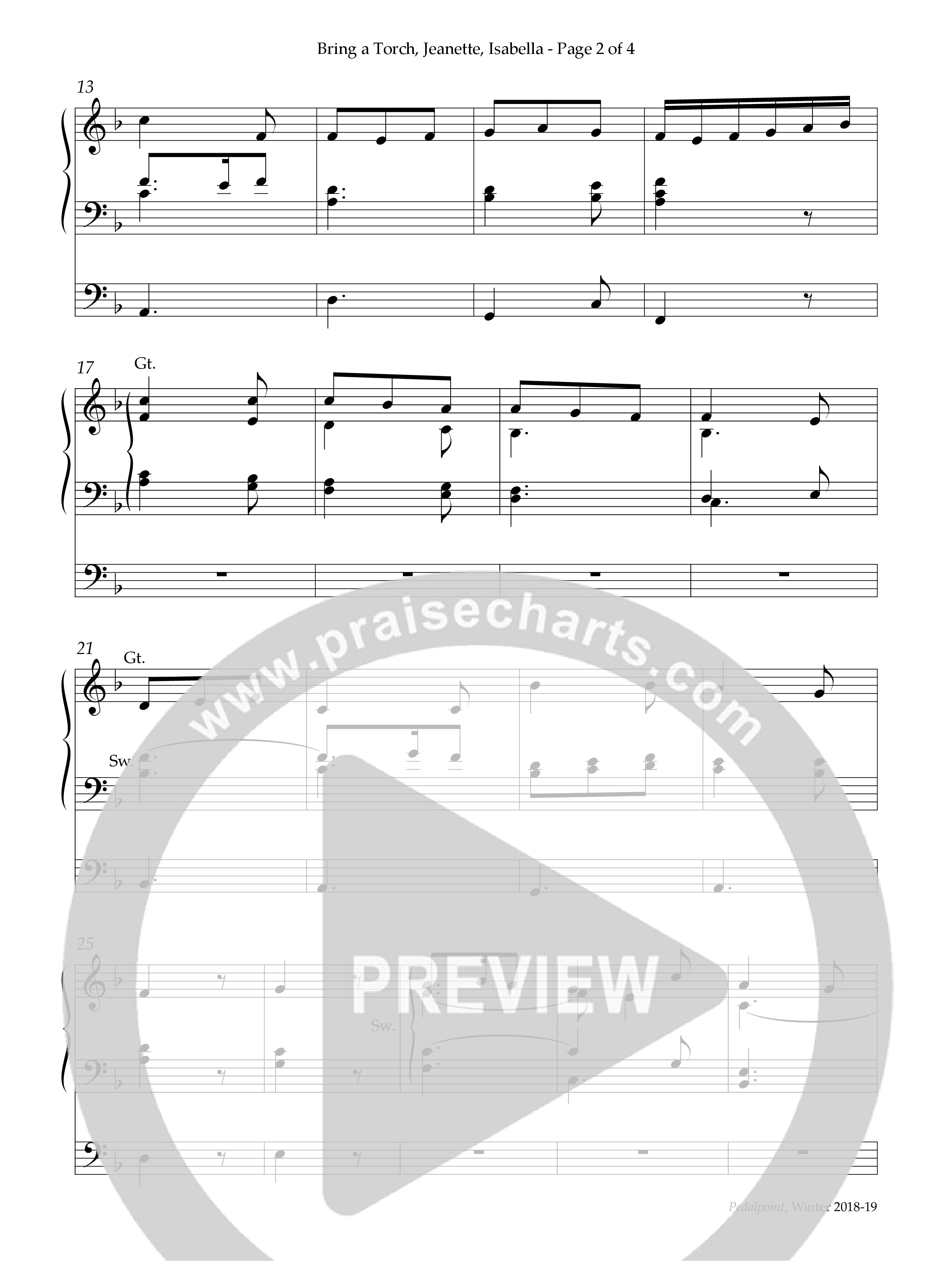 Bring A Torch Jeanette Isabella (Instrumental) Organ (Lifeway Worship / Arr. Alice Jordan)