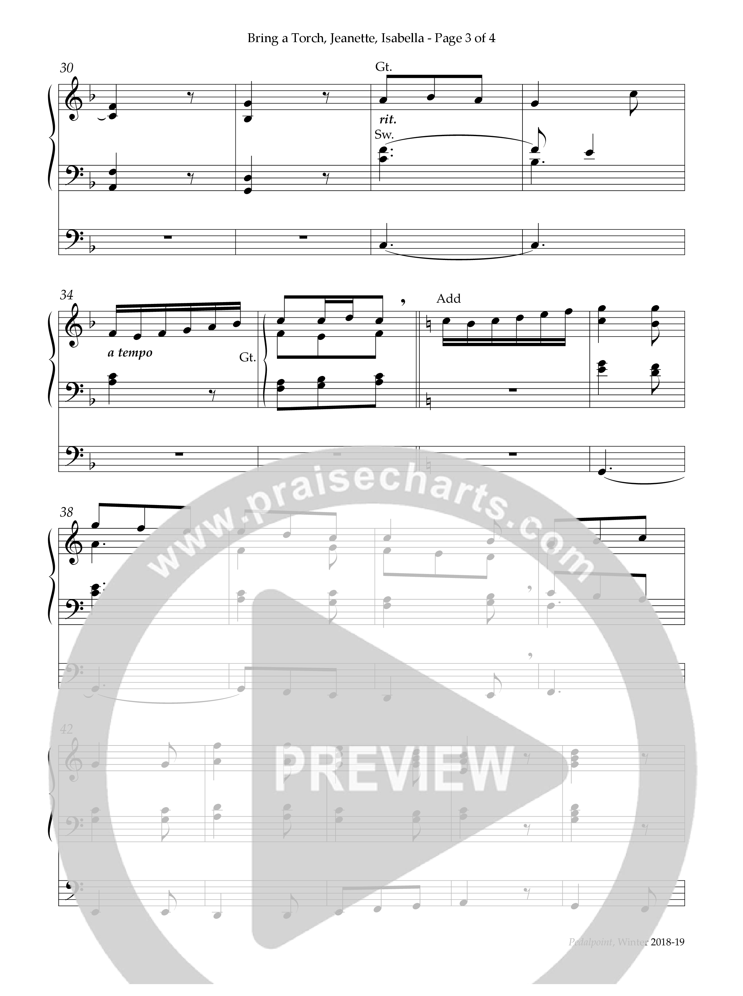 Bring A Torch Jeanette Isabella (Instrumental) Organ (Lifeway Worship / Arr. Alice Jordan)