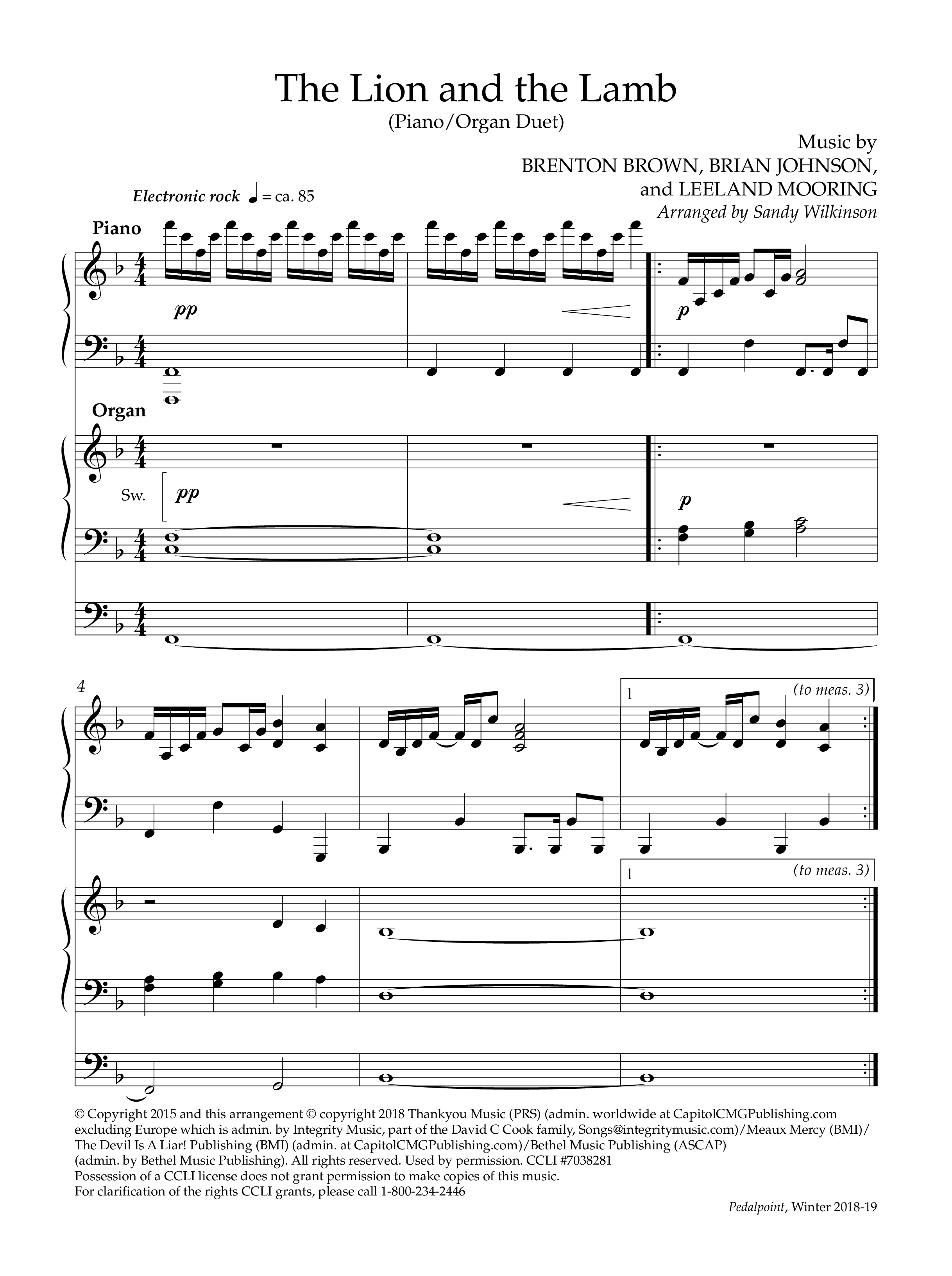 The Lion And The Lamb (Instrumental) Piano-Organ (Lifeway Worship / Arr. Sandy Wilkinson)