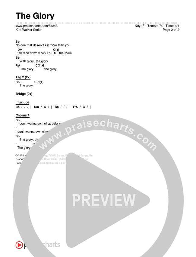 The Glory Chords & Lyrics (Kim Walker-Smith)