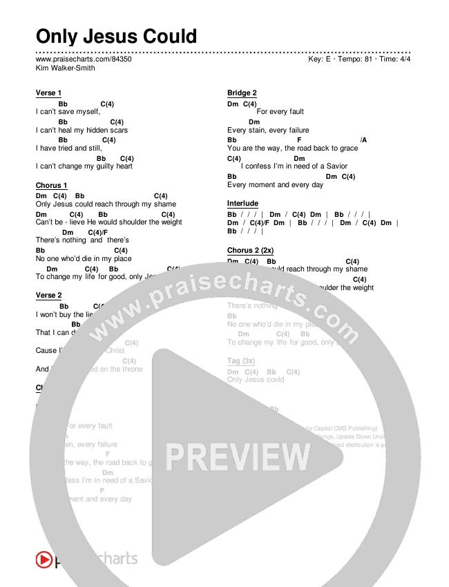 Only Jesus Could Chords & Lyrics (Kim Walker-Smith)