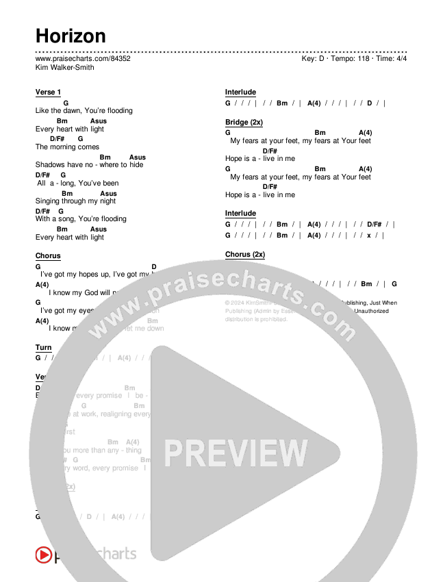 Horizon Chords & Lyrics (Kim Walker-Smith)