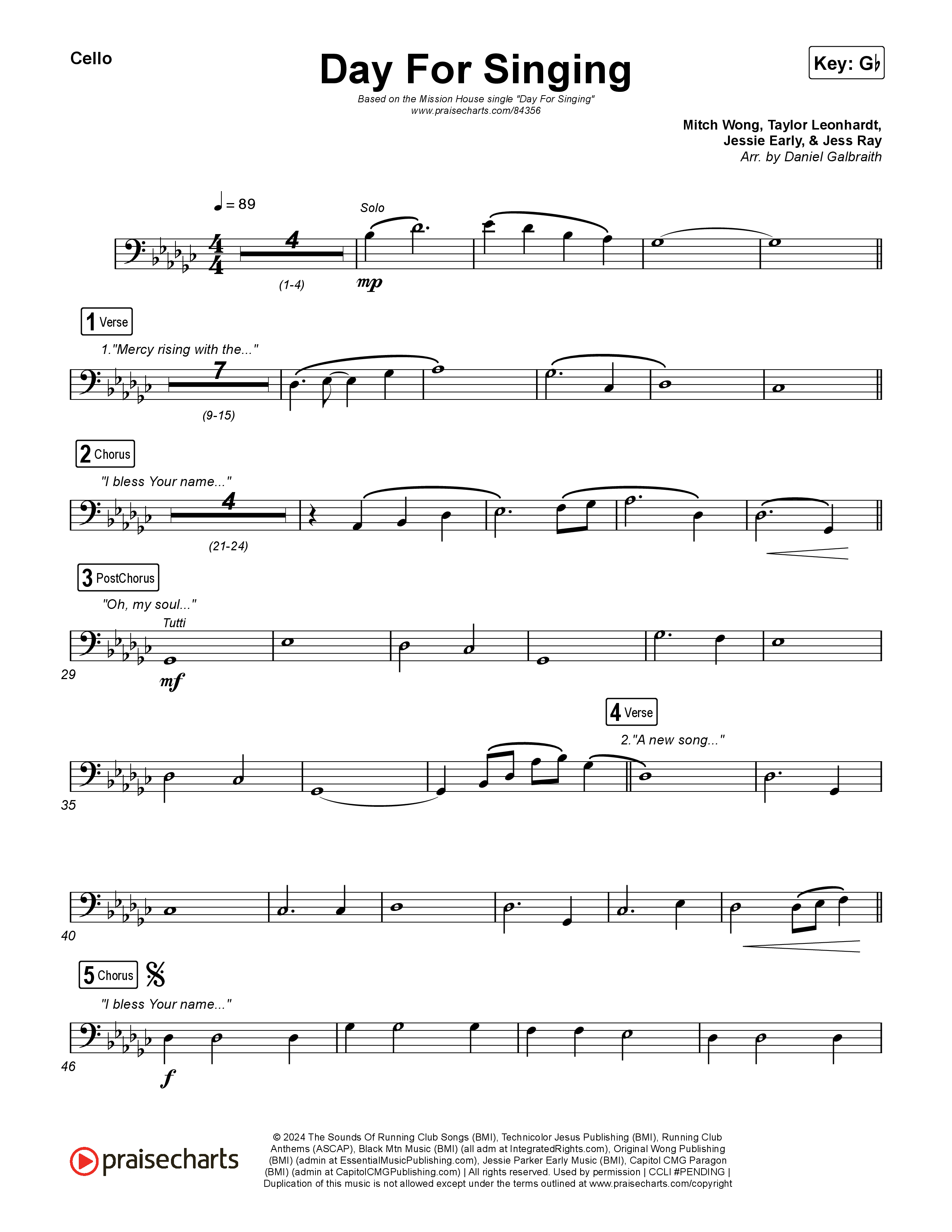 Day For Singing (Live) Cello (Mission House)