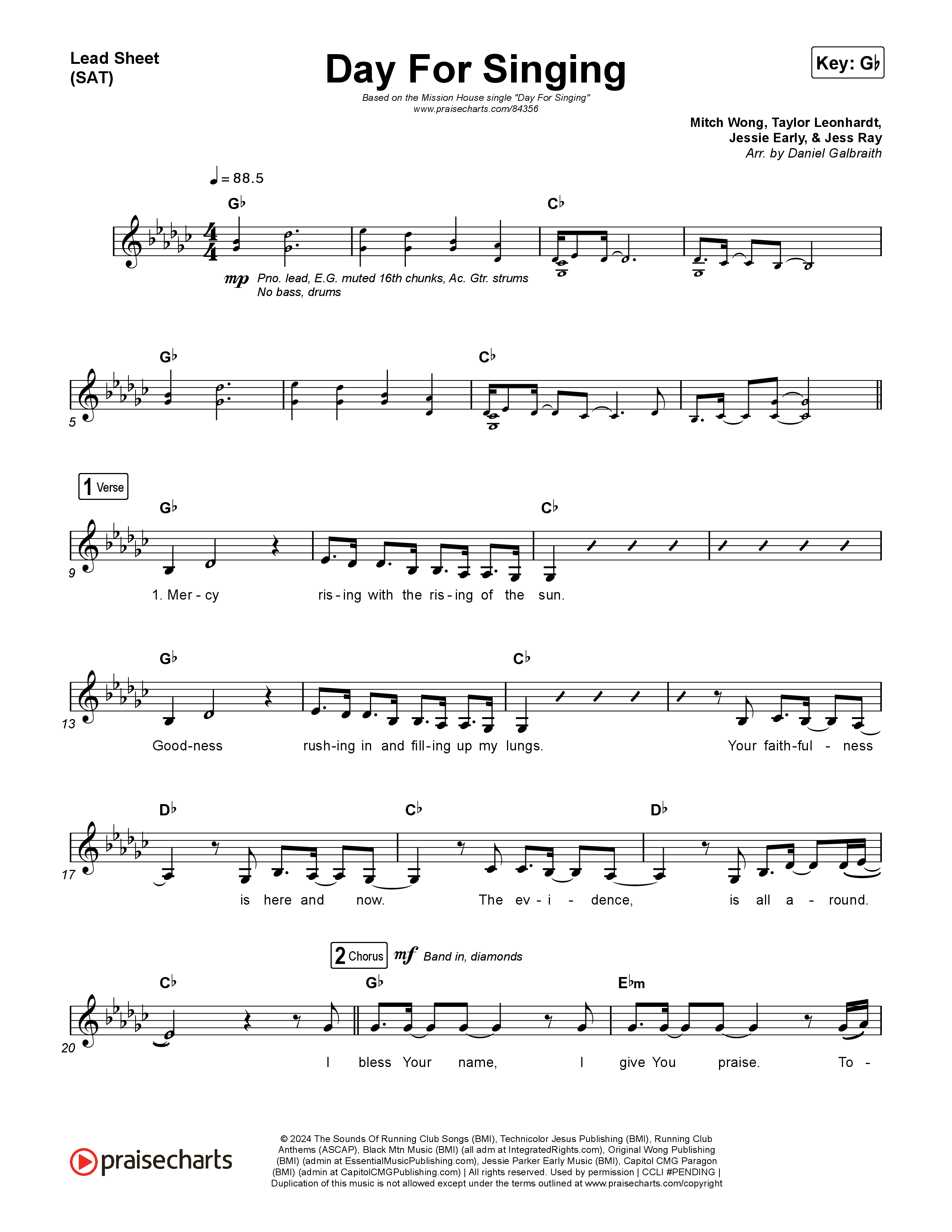 Day For Singing (Live) Lead Sheet (SAT) (Mission House)