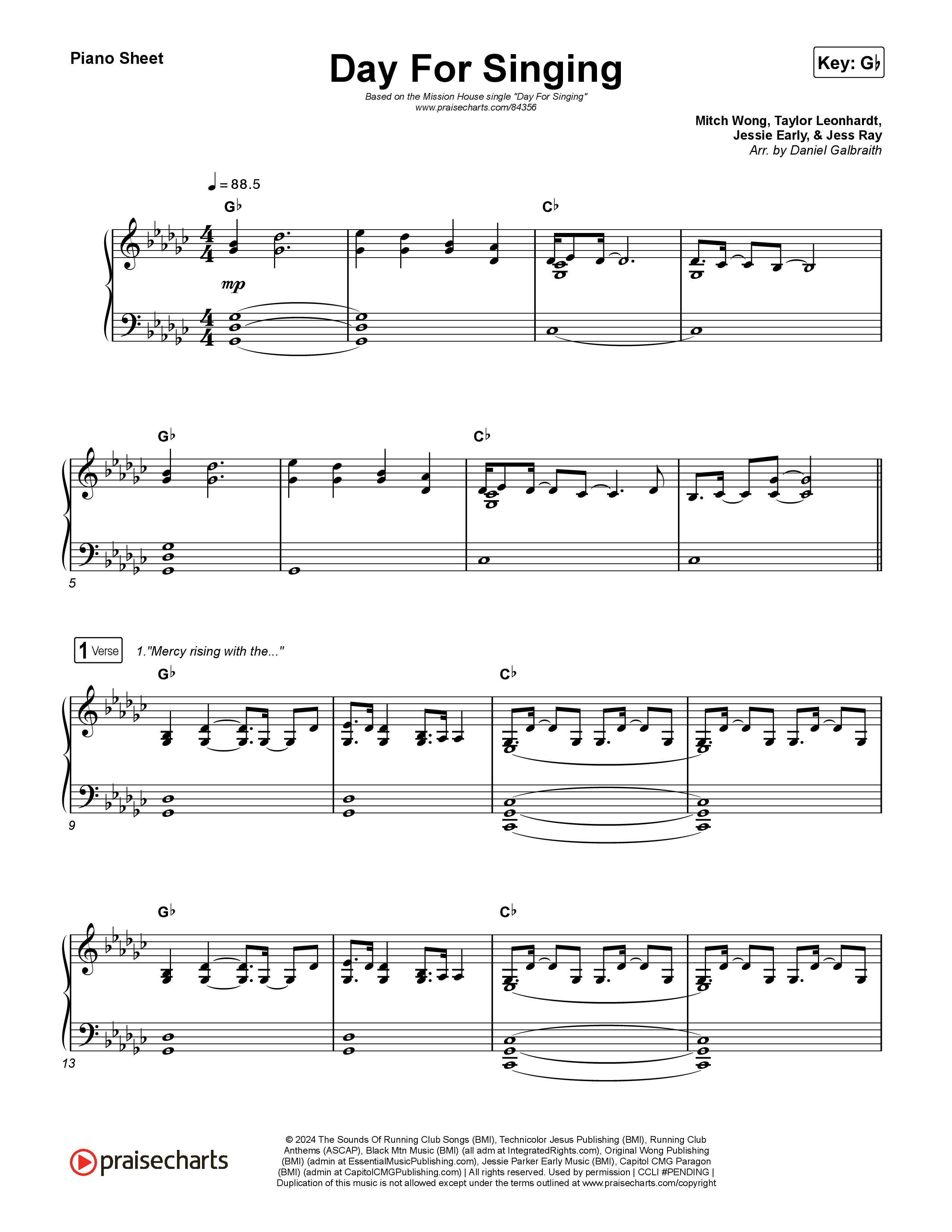 Day For Singing (Live) Piano Sheet (Mission House)