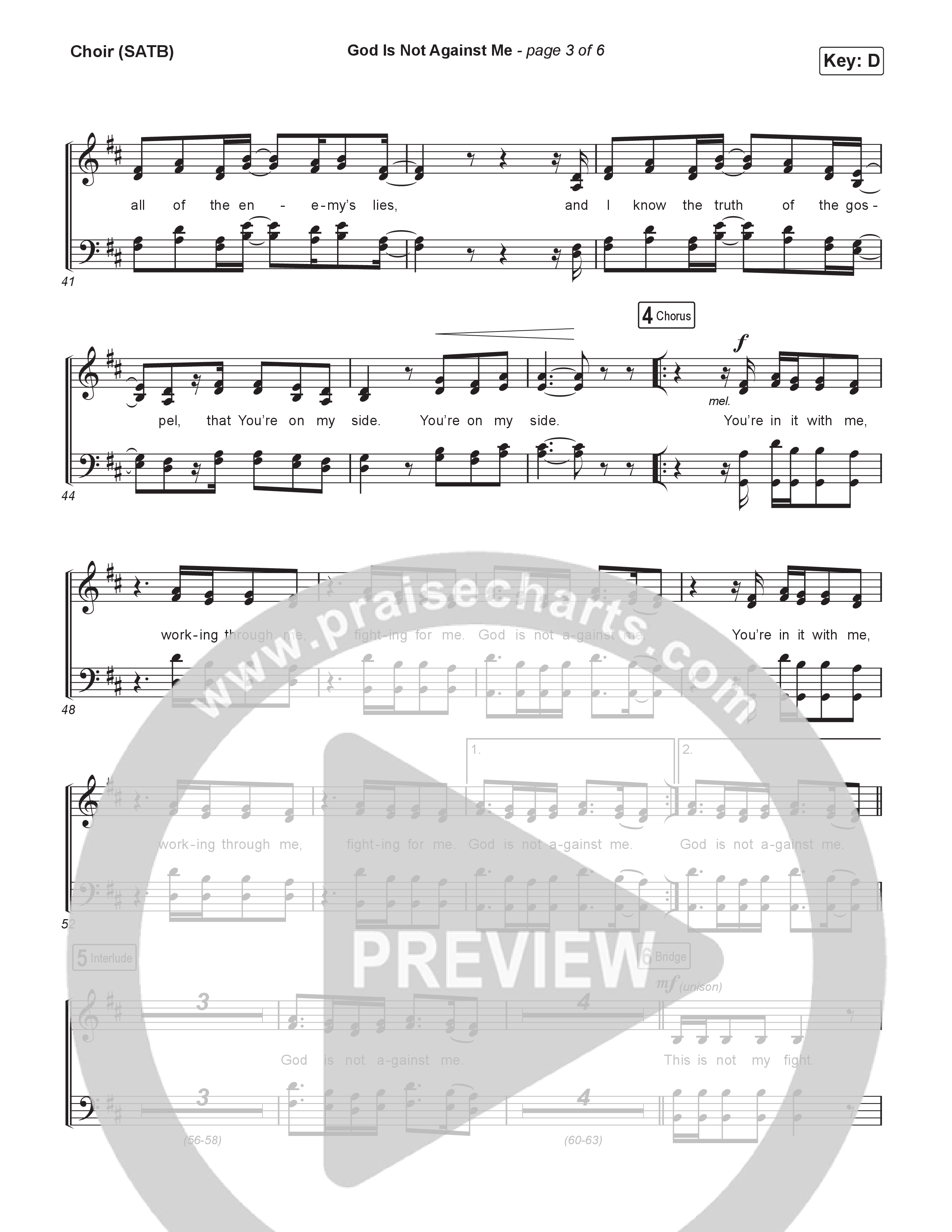 God Is Not Against Me Choir Sheet (SATB) (Elevation Worship / Jonsal Barrientes / Tiffany Hudson)