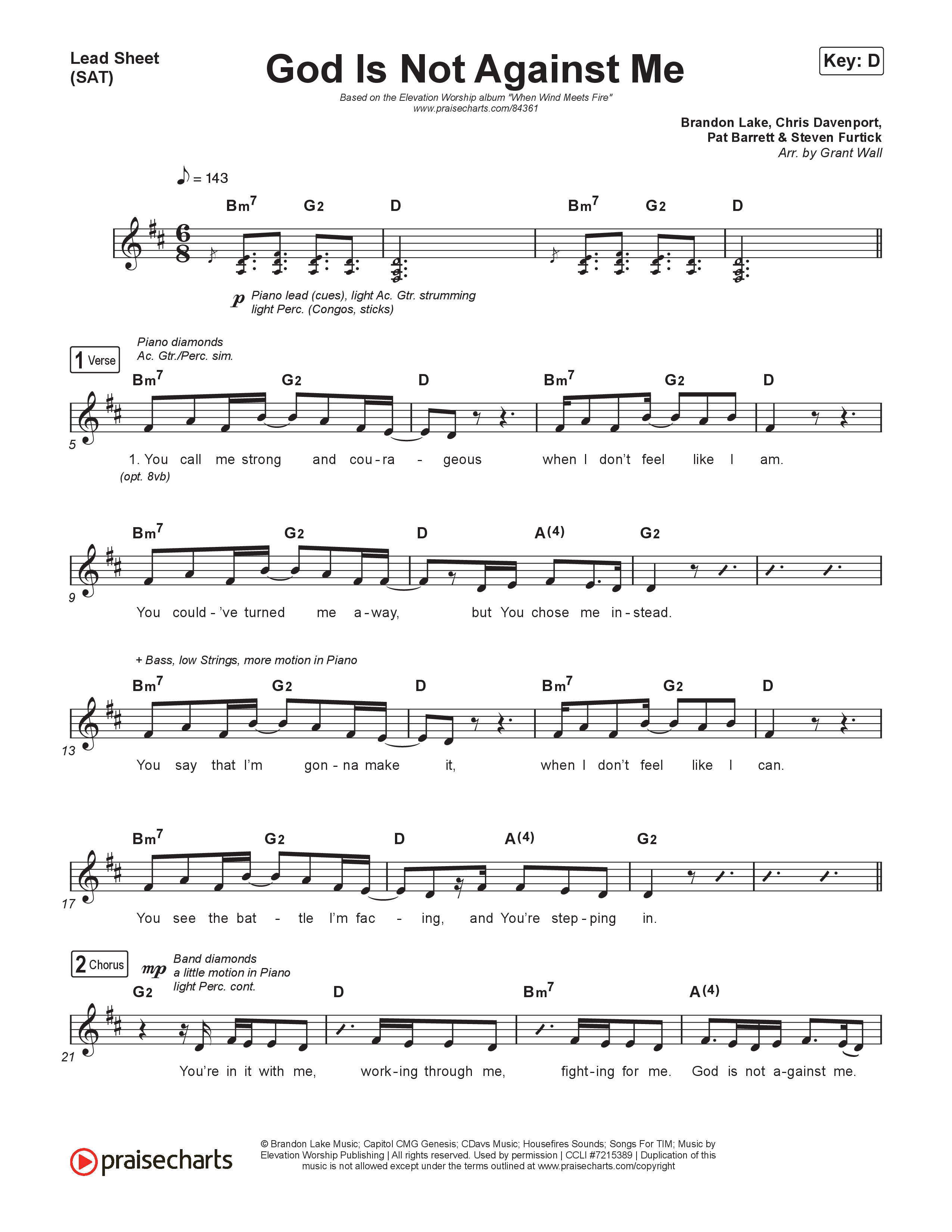God Is Not Against Me Lead Sheet (SAT) (Elevation Worship / Jonsal Barrientes / Tiffany Hudson)