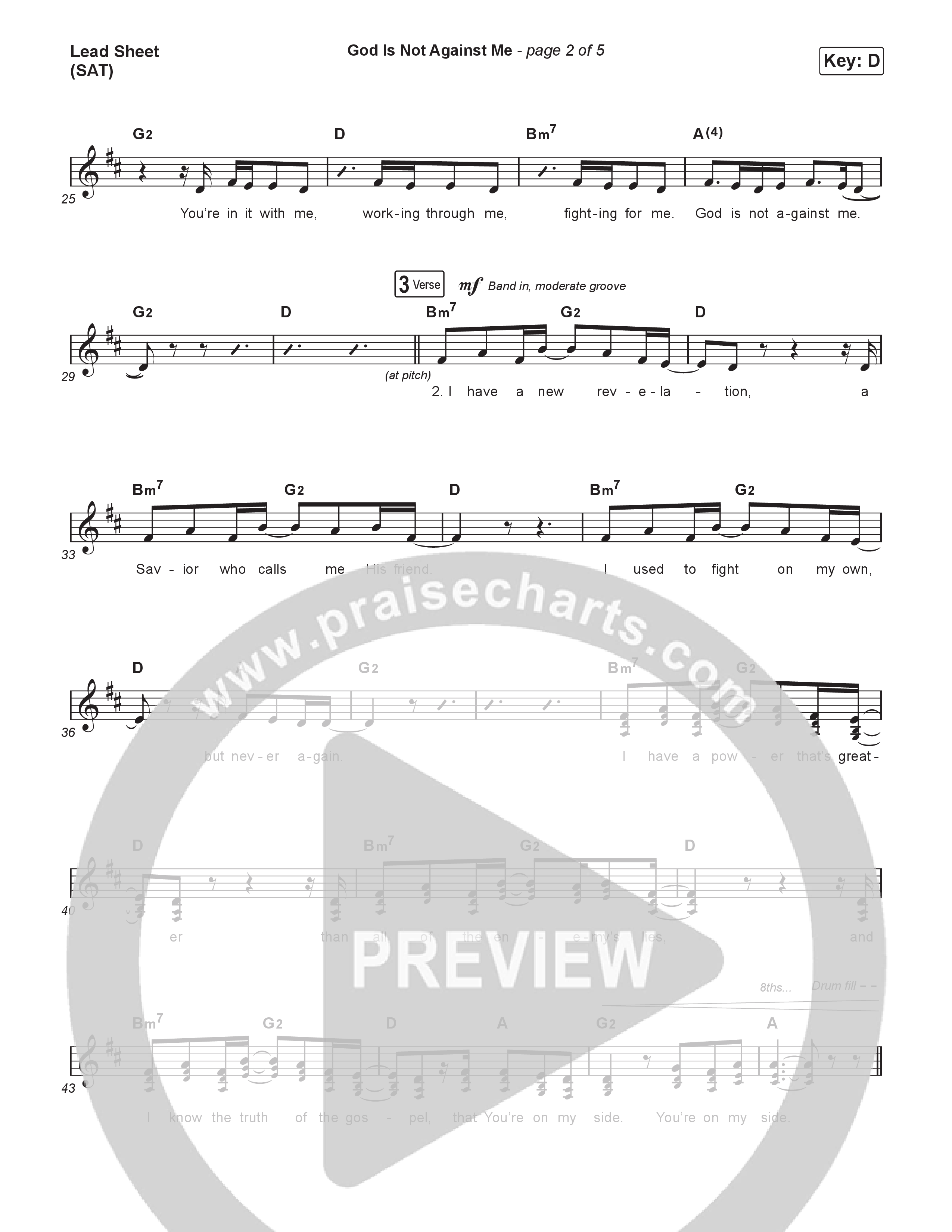 God Is Not Against Me Lead Sheet (SAT) (Elevation Worship / Jonsal Barrientes / Tiffany Hudson)