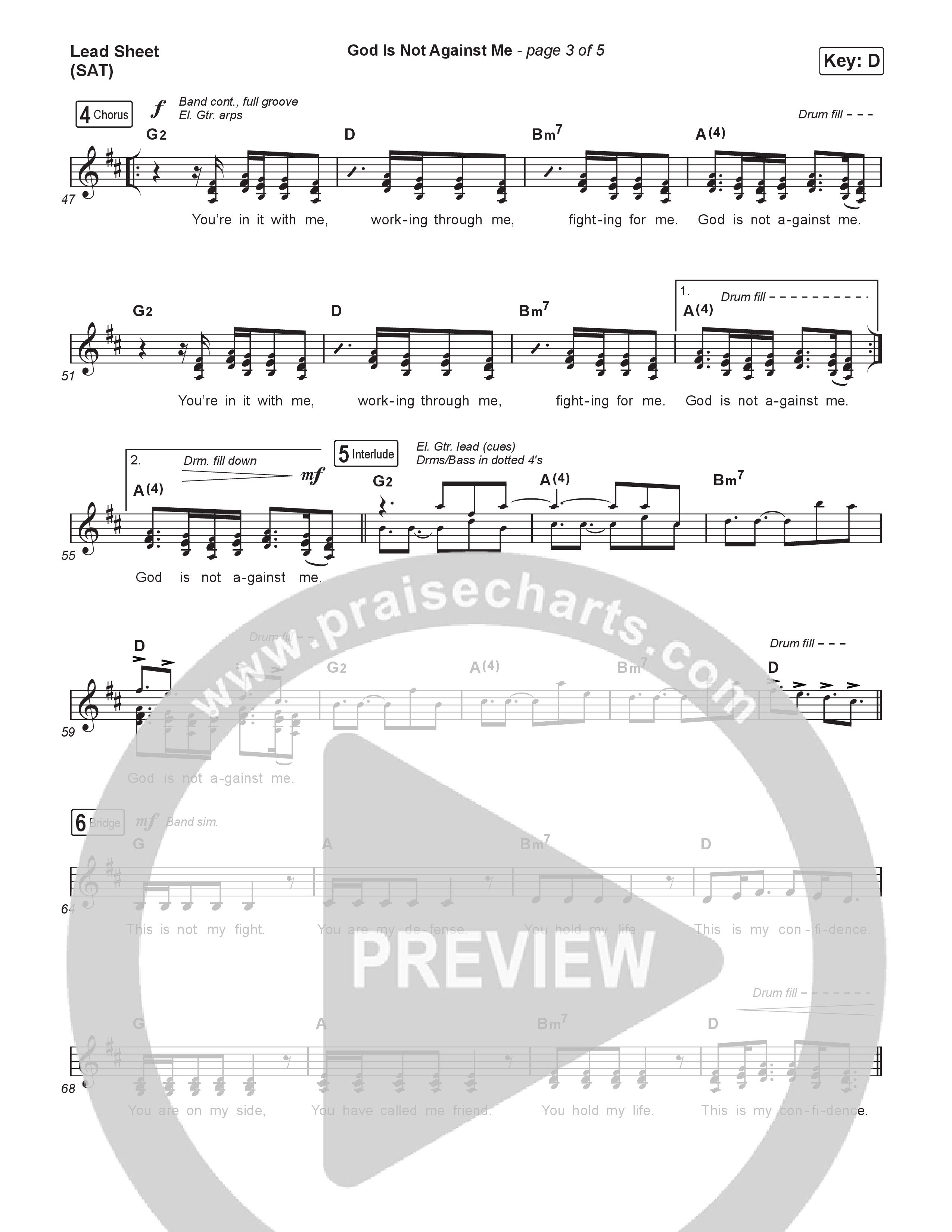 God Is Not Against Me Lead Sheet (SAT) (Elevation Worship / Jonsal Barrientes / Tiffany Hudson)