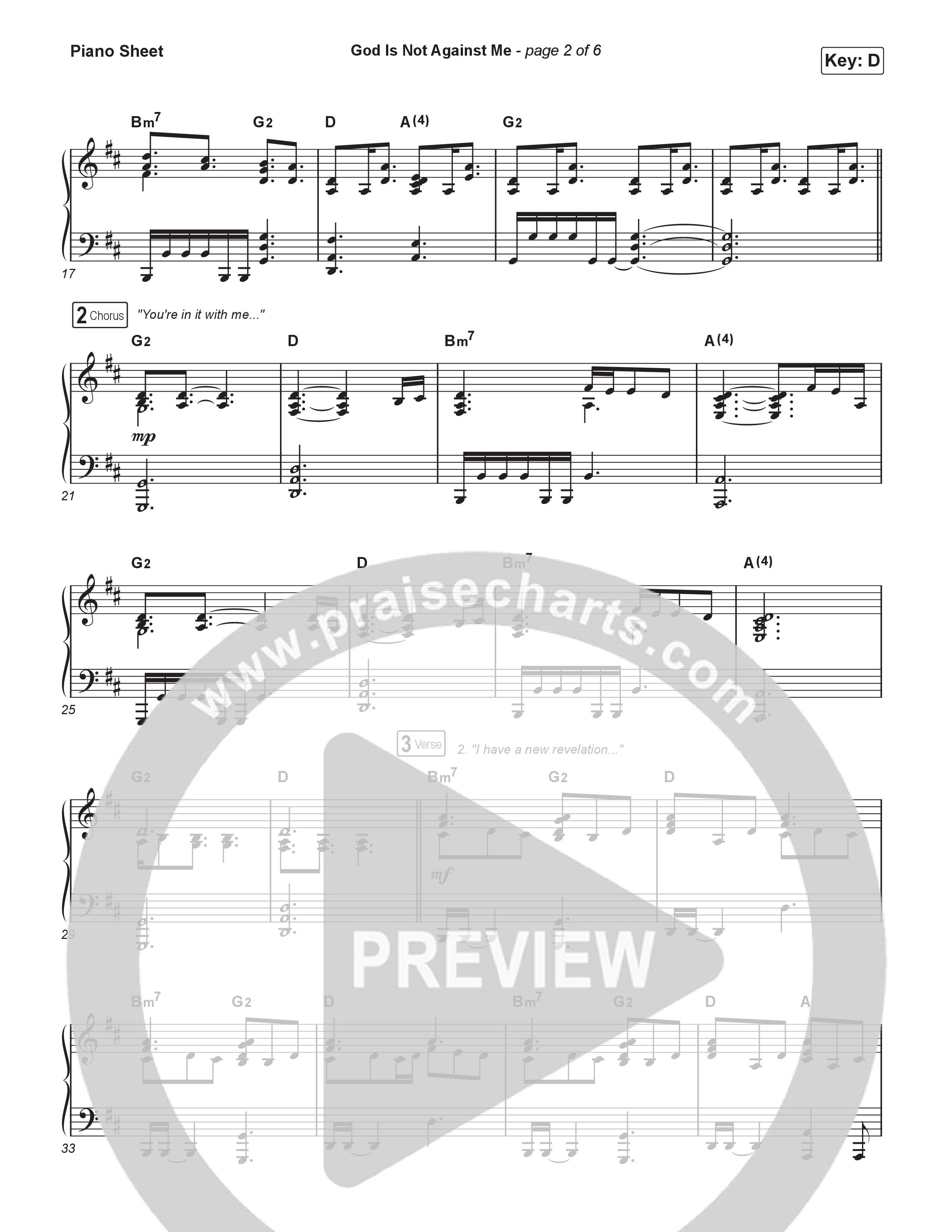 God Is Not Against Me Piano Sheet (Elevation Worship / Jonsal Barrientes / Tiffany Hudson)