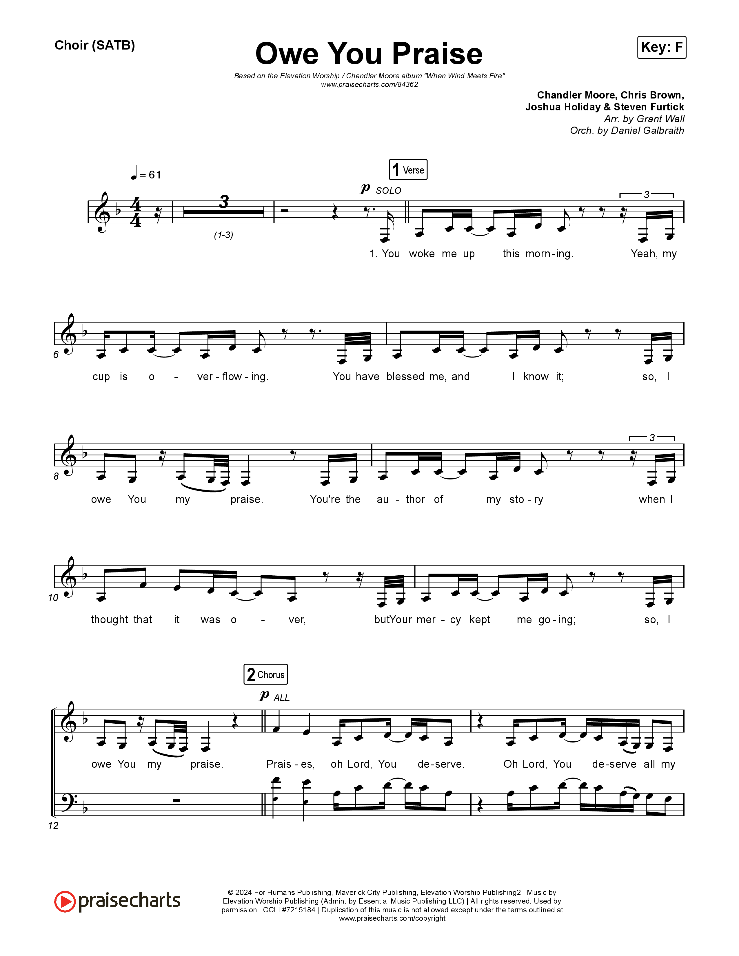 Owe You Praise Choir Sheet (SATB) (Elevation Worship / Chandler Moore)